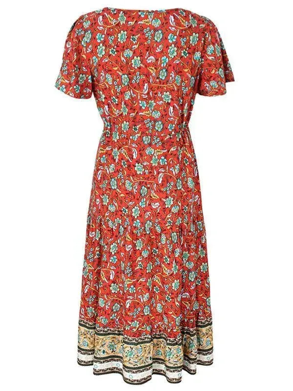 Floral V-Neck Maxi Dress for Women - Elegant Summer Day Dress for Beach, Vacation & Casual Outings