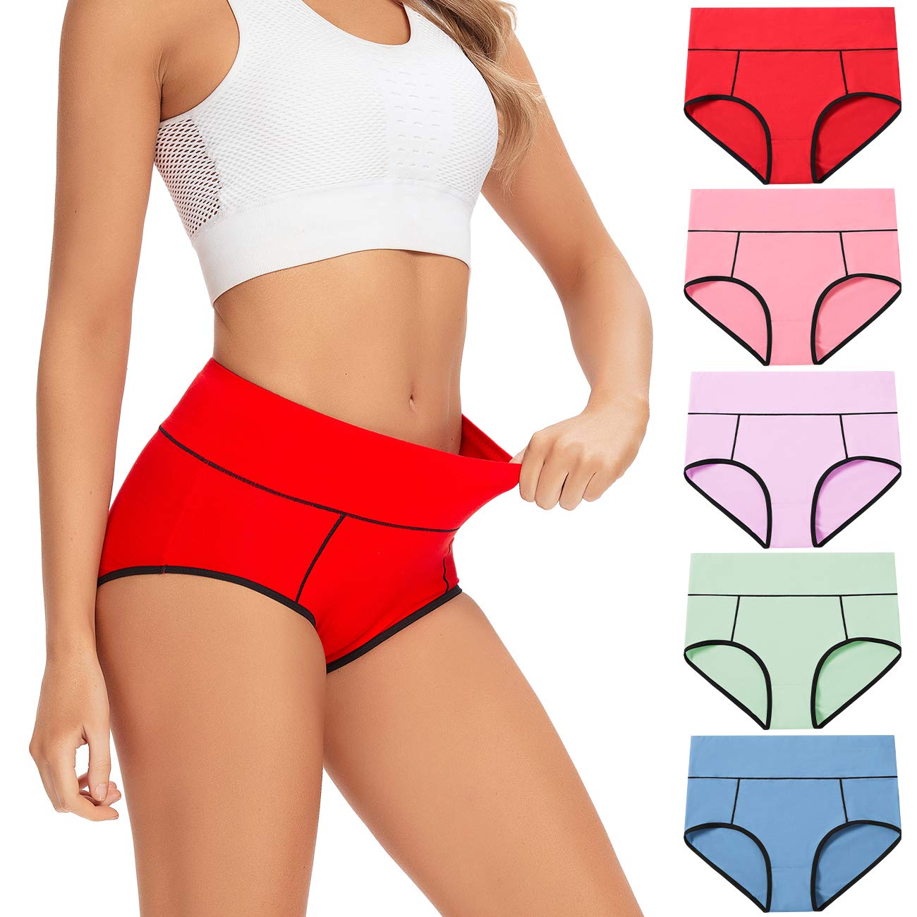 POKARLA Women's Cotton High Waist Underwear - Full Coverage Briefs, Soft & Breathable Postpartum Panties, Stretch Comfort Underwear for Everyday Wear, Maternity & Recovery