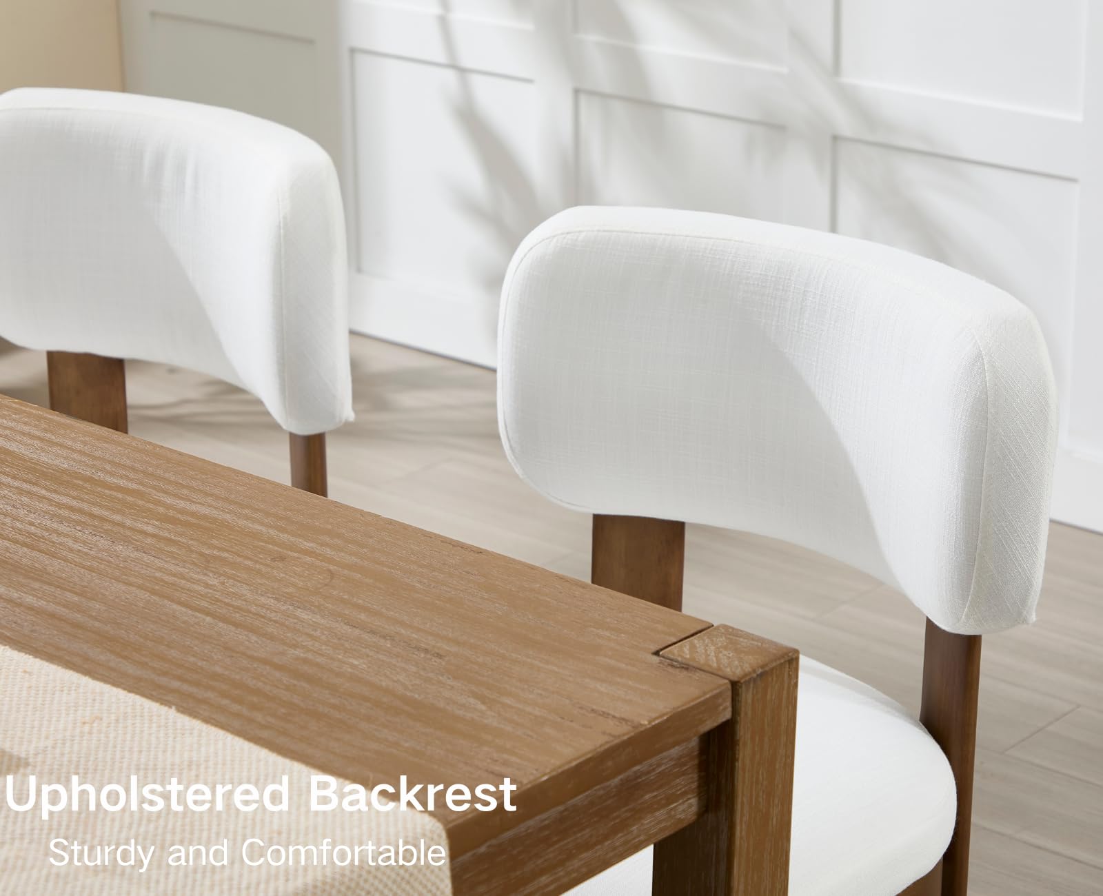 Beige Upholstered Dining Chairs Set of 2 - Mid Century Modern Wooden Kitchen Chairs with Linen Fabric, Farmhouse Style Armless Accent Chairs for Dining Room, Living Room & Home Decor - Perfect for Small Spaces and Cozy Gatherings
