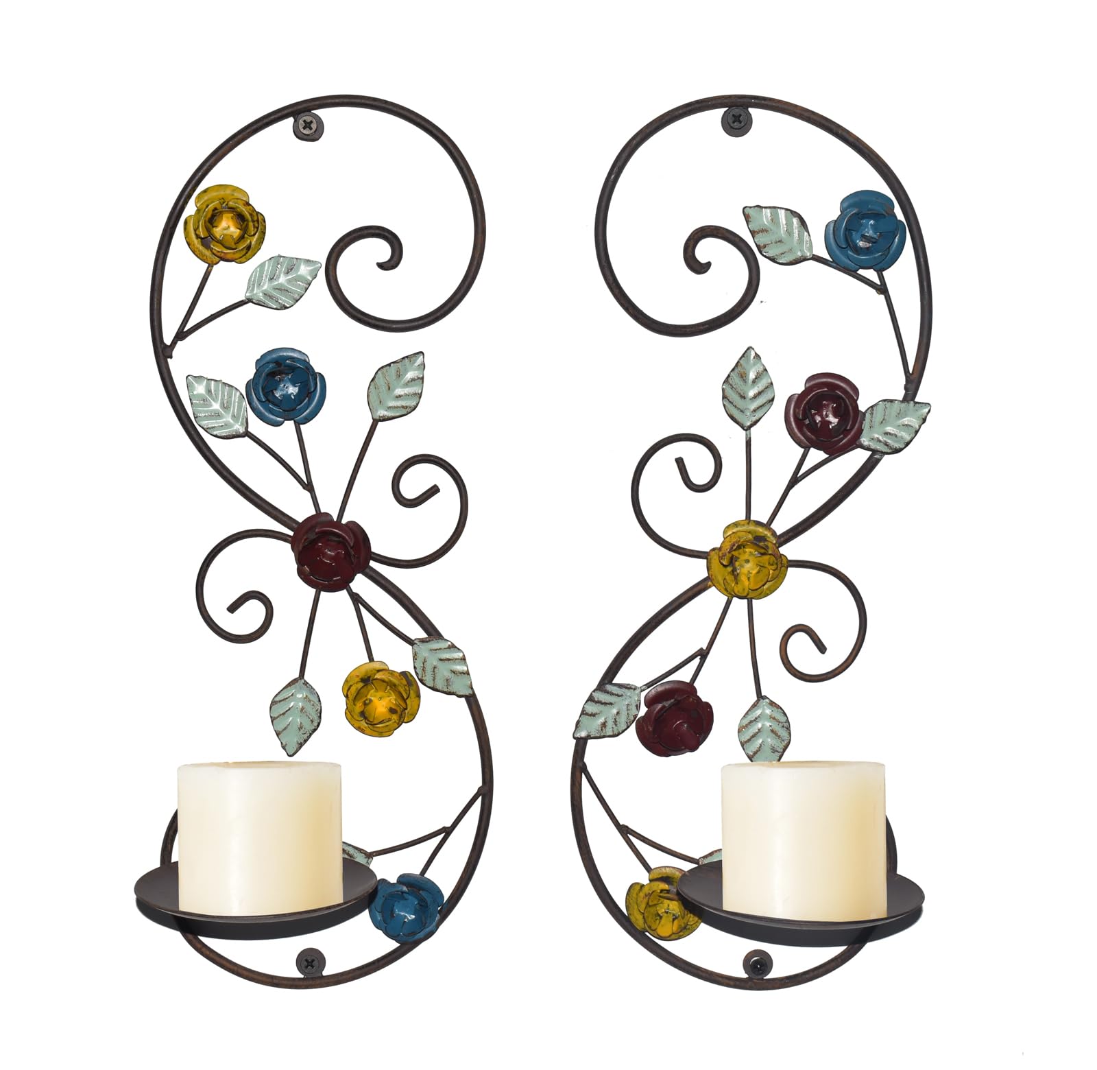 Antique Leaf Branch Wall Sconces Candle Holder Set of 2 - Multi-Color Metal Wall Mount Hanging Candle Sconce for Living Room, Dining Room, Bedroom & Wedding Decor