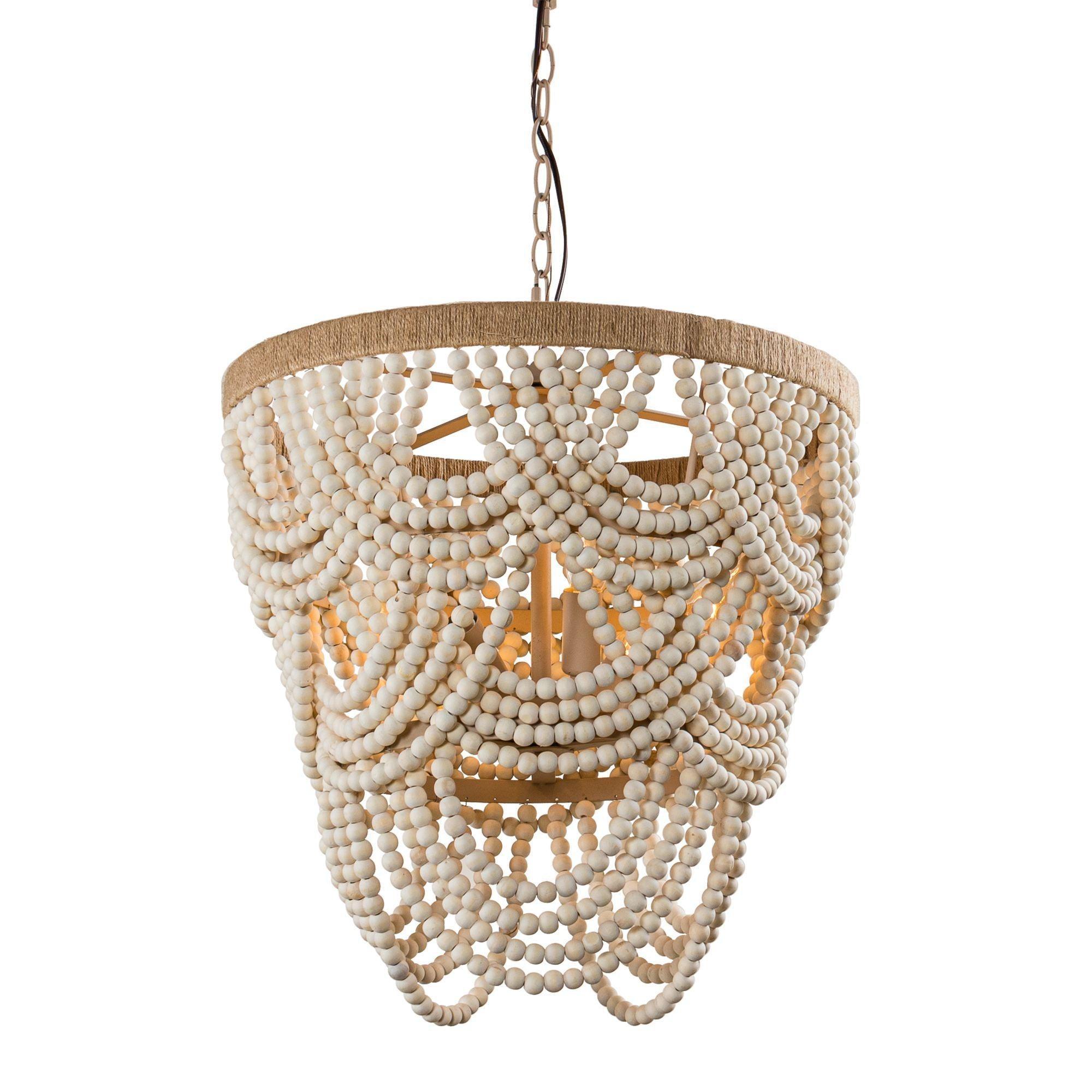 Hatfield 4-Light Bohemian Style Wood Beaded Chandelier - Elegant Ceiling Lighting Fixture for Dining Room, Bedroom or Living Room Decor