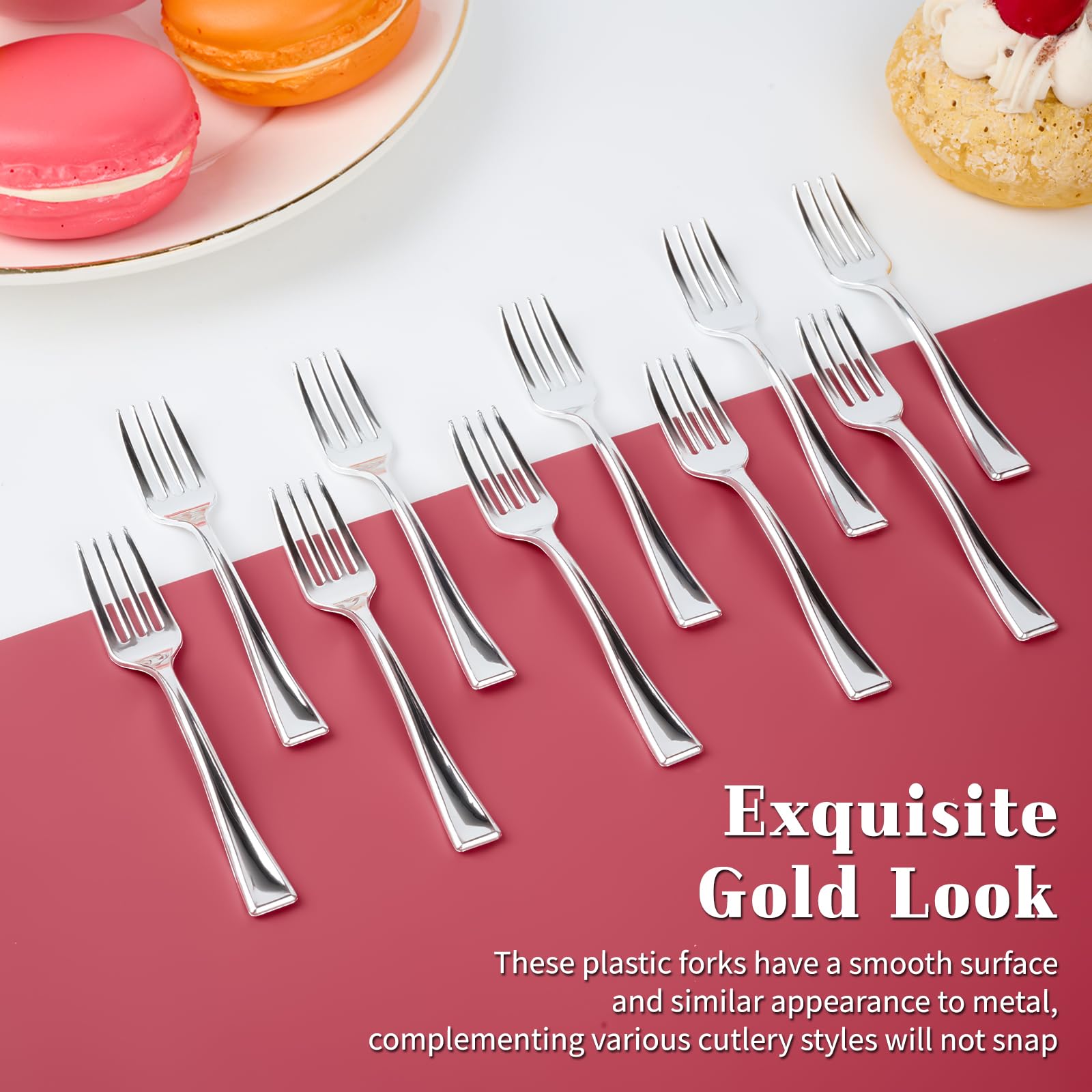 100 Pack Silver Mini Plastic Forks - 4 Inch Disposable Appetizer Forks for Desserts, Strawberries, Charcuterie, Cake Pops, Cocktails & Fruits | Perfect for Parties, Weddings, Picnics & Catering Events