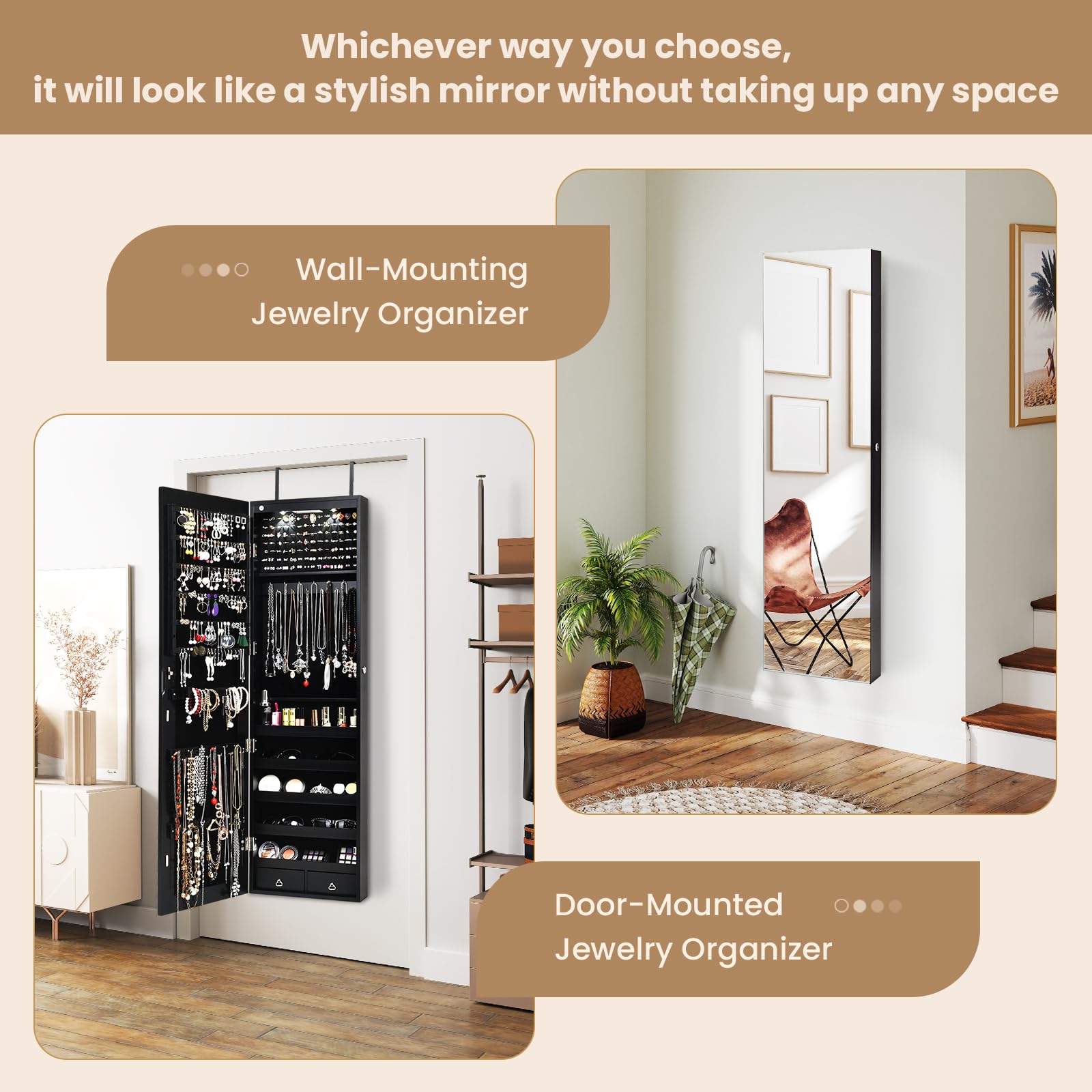 NAFORT 2 LED Jewelry Cabinet with Mirror - 47.5