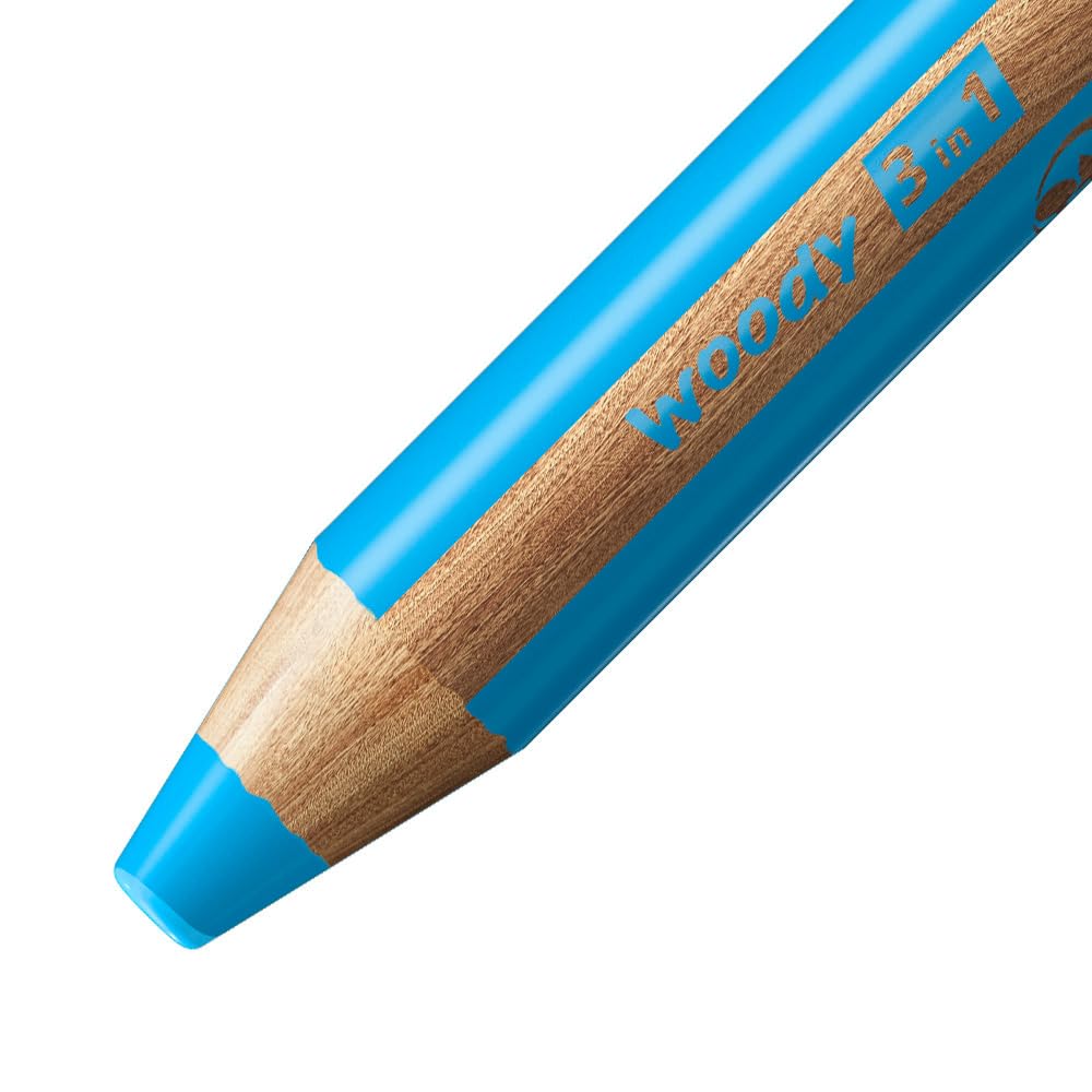 STABILO Woody 3-in-1 Multi-Function Pencil - Cyan Blue - Perfect for Writing, Drawing & Coloring - Ideal for School, Office & Art Projects