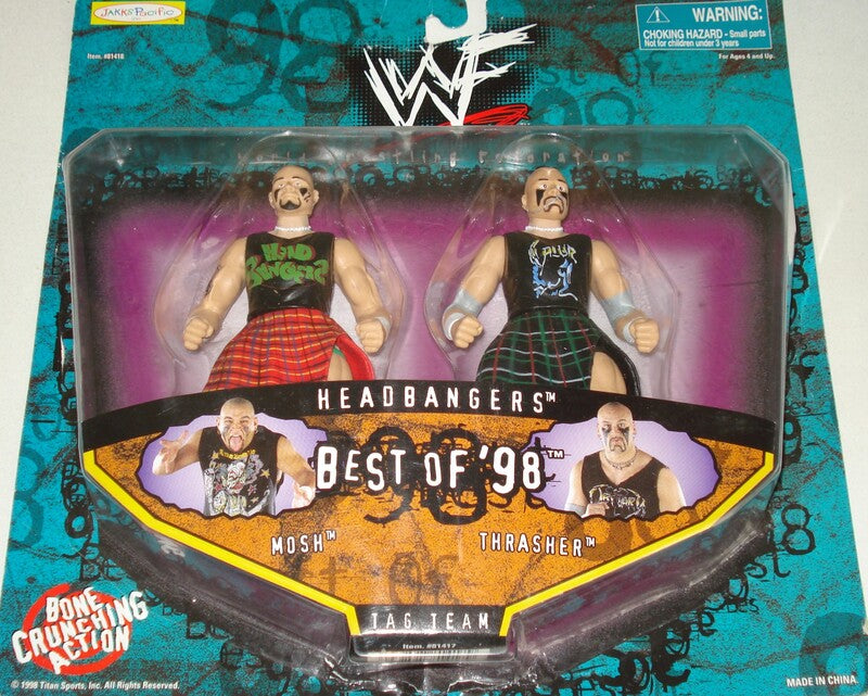 1998 WWF Jakks Pacific Best of 1998 Headbangers: Mosh & Thrasher Action Figures - Exclusive Collectible Wrestling Toys for Fans & Display - Perfect for WWE Memorabilia Collections & Nostalgic Gift Giving