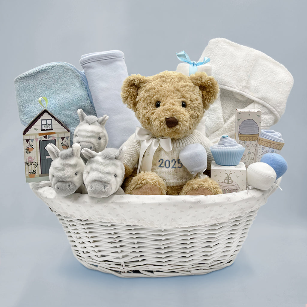 Personalized My First Year Zebra Baby Hamper in Blue - Perfect for Newborn Gifts, Baby Showers & Nursery Storage