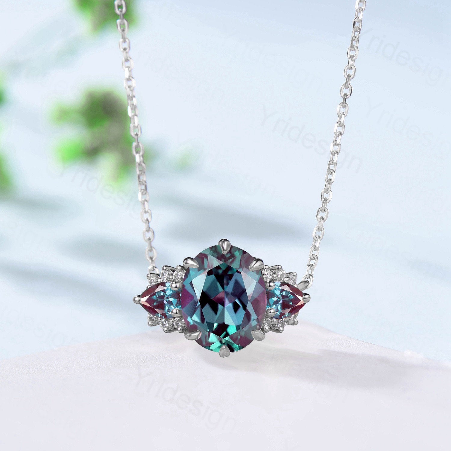8x10mm Oval Alexandrite Pendant Necklace - Vintage Rose Gold Jewelry with Color Changing Pear Gemstone, Unique Christmas Promise Gift for Women, Perfect for Anniversaries, Weddings & Special Occasions