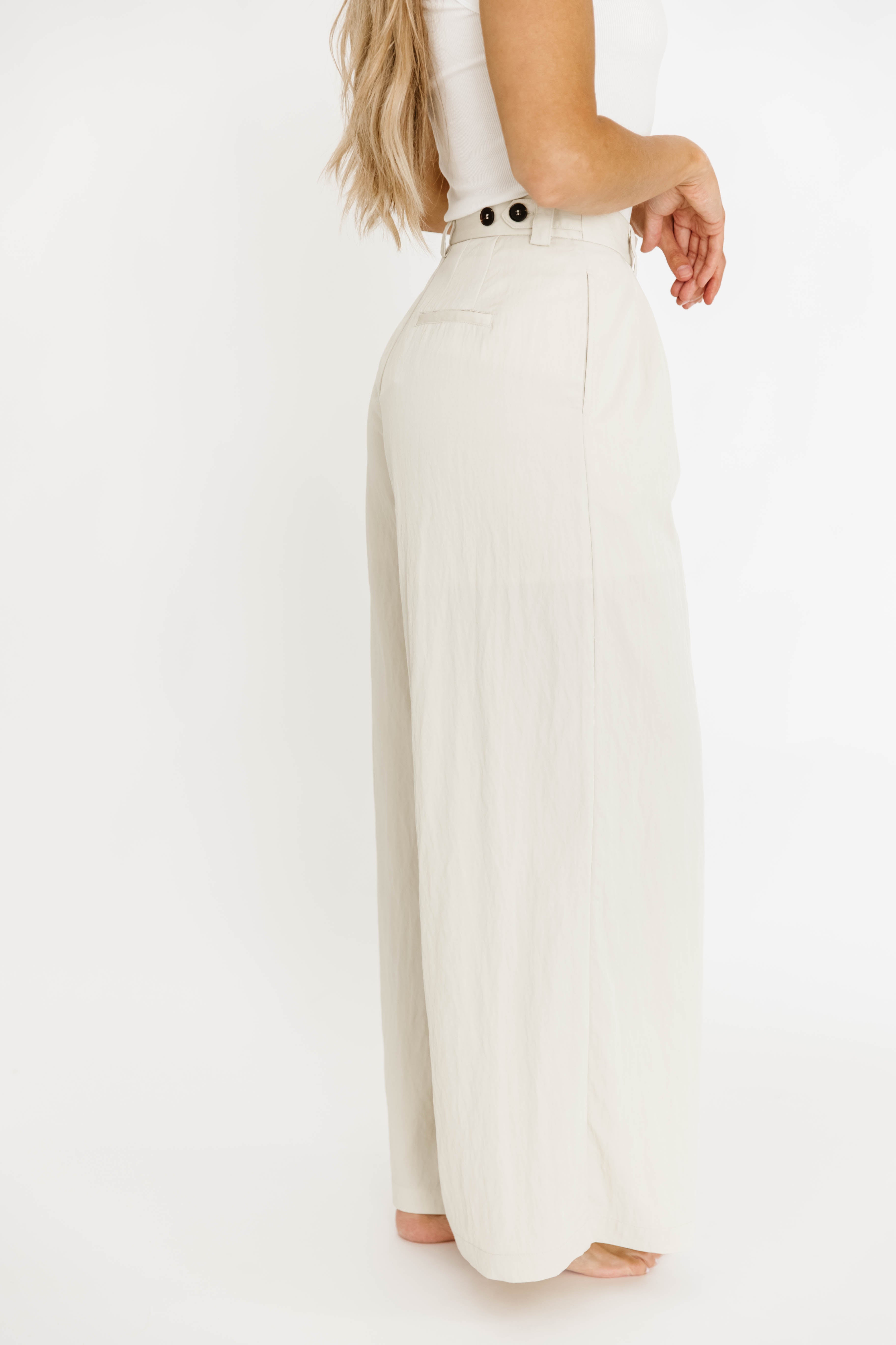 Ria Lightweight High Rise Pleated Wide Leg Pants for Women - Oatmeal White Casual Trousers | Perfect for Office, Travel & Everyday Wear