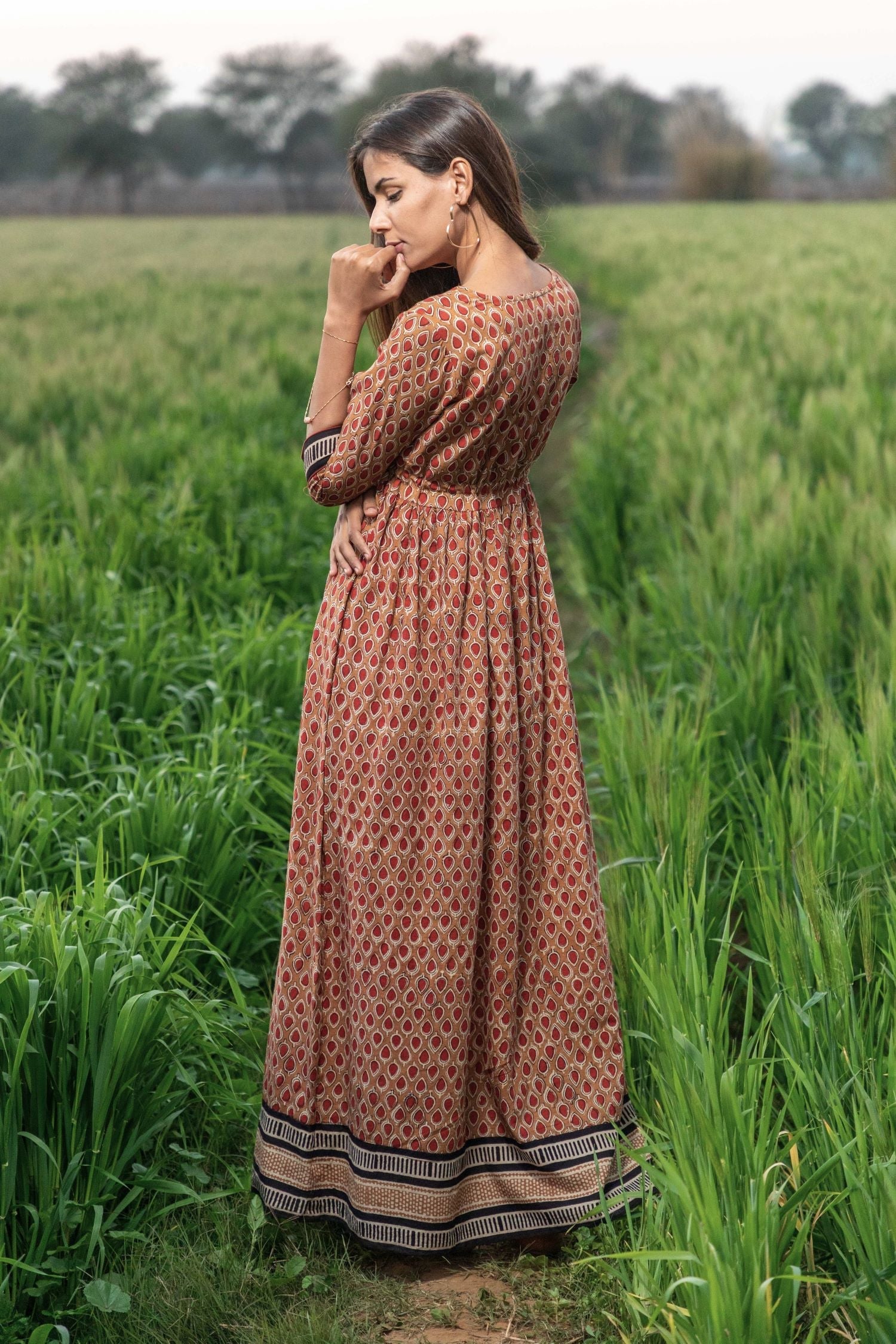 Handblock Printed Pure Cotton Dress - 'Earthen Bliss' Bagru by Sootisyahi | Traditional Indian Cotton Dress for Women | Perfect for Festivals, Weddings & Boho Fashion