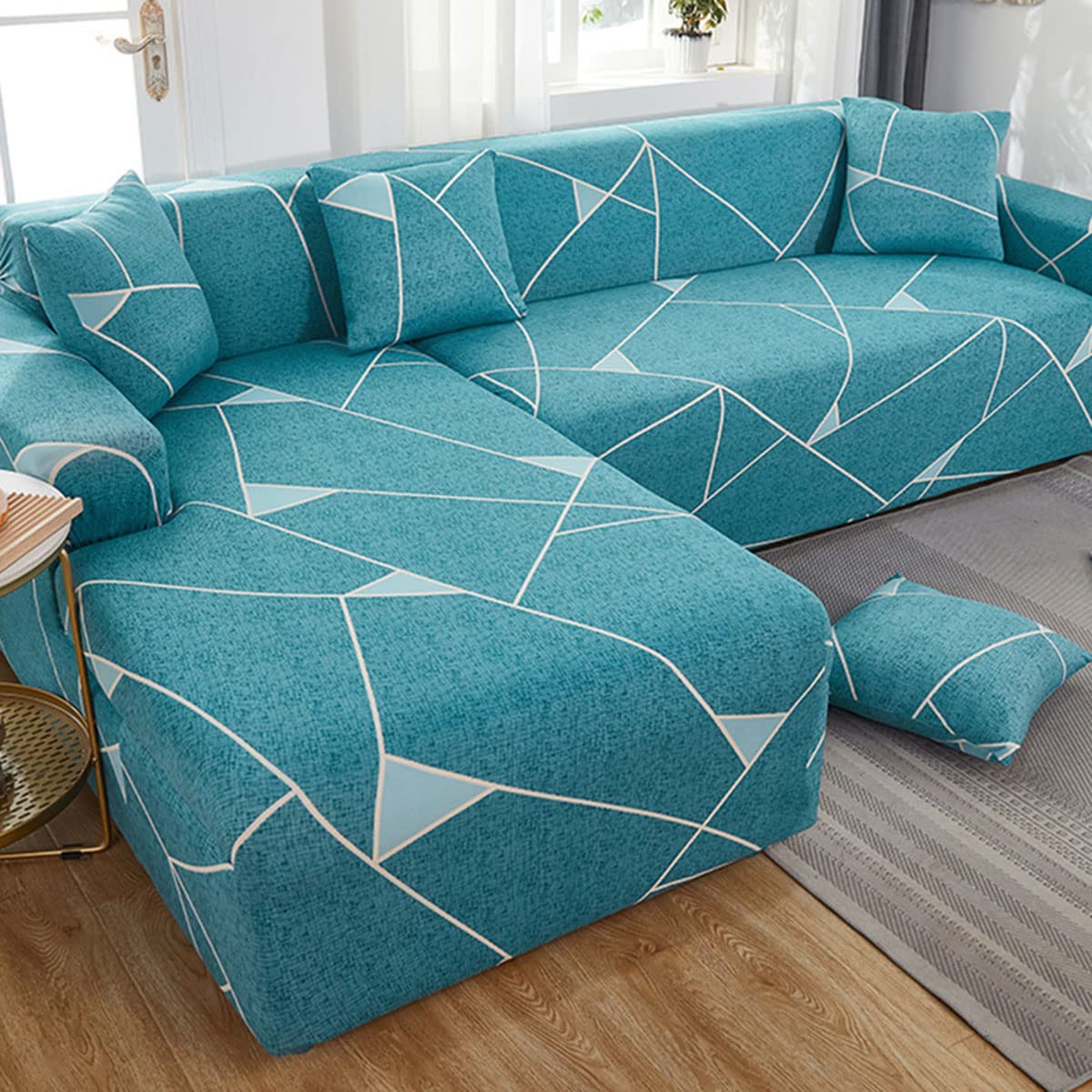 YOPOIY Stretch L-Shaped Sofa Cover - Soft Spandex Non-Slip Sectional Couch Slipcover with Latest Print Design (Fits 2-Seater + 3-Seater) - Perfect for Living Room, Family Room & Summer Home Decor