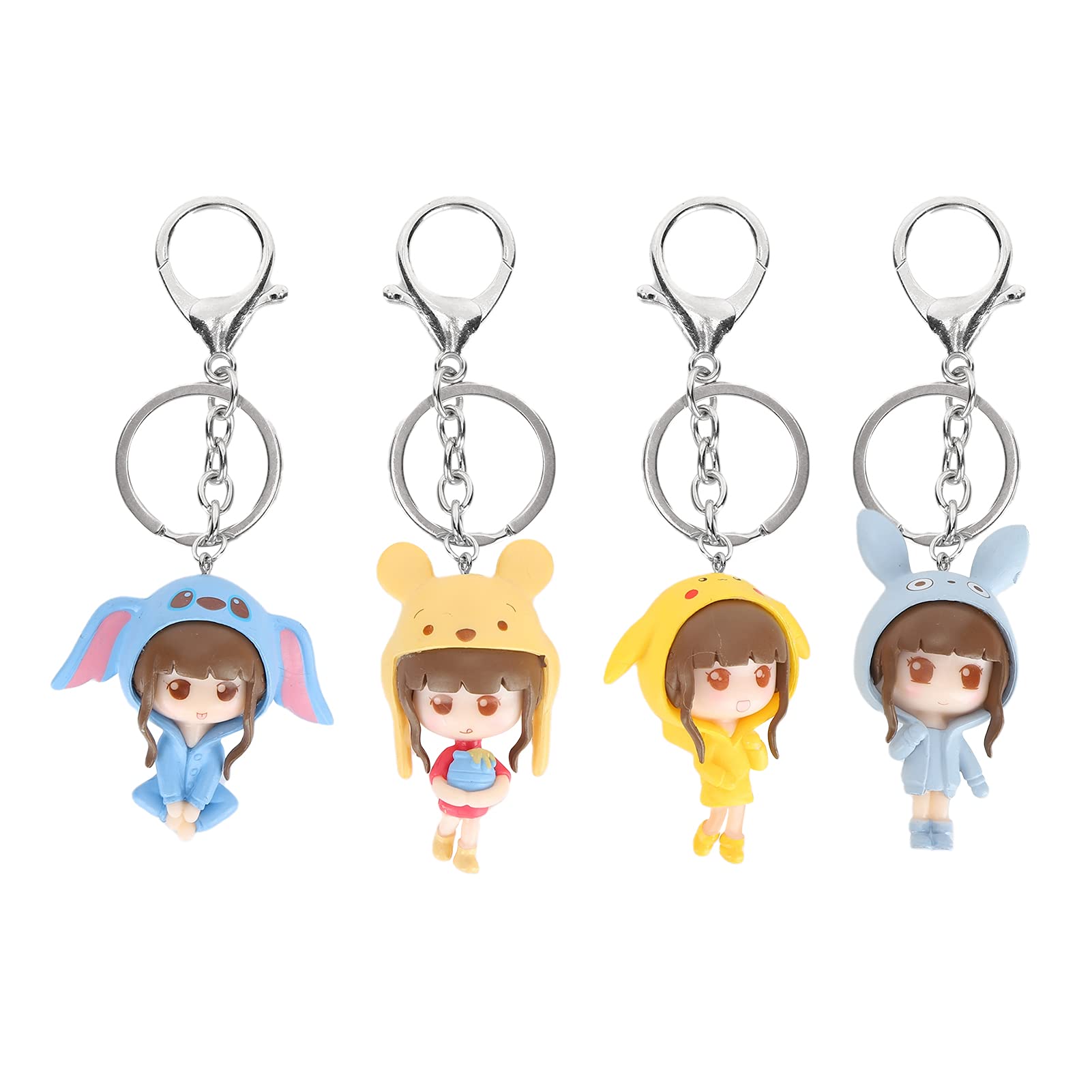 CHICIRIS Cute Resin Cartoon Keychains - 4pcs Key Ring Pendant Gift for Keys, Purse, Backpack & School Supplies