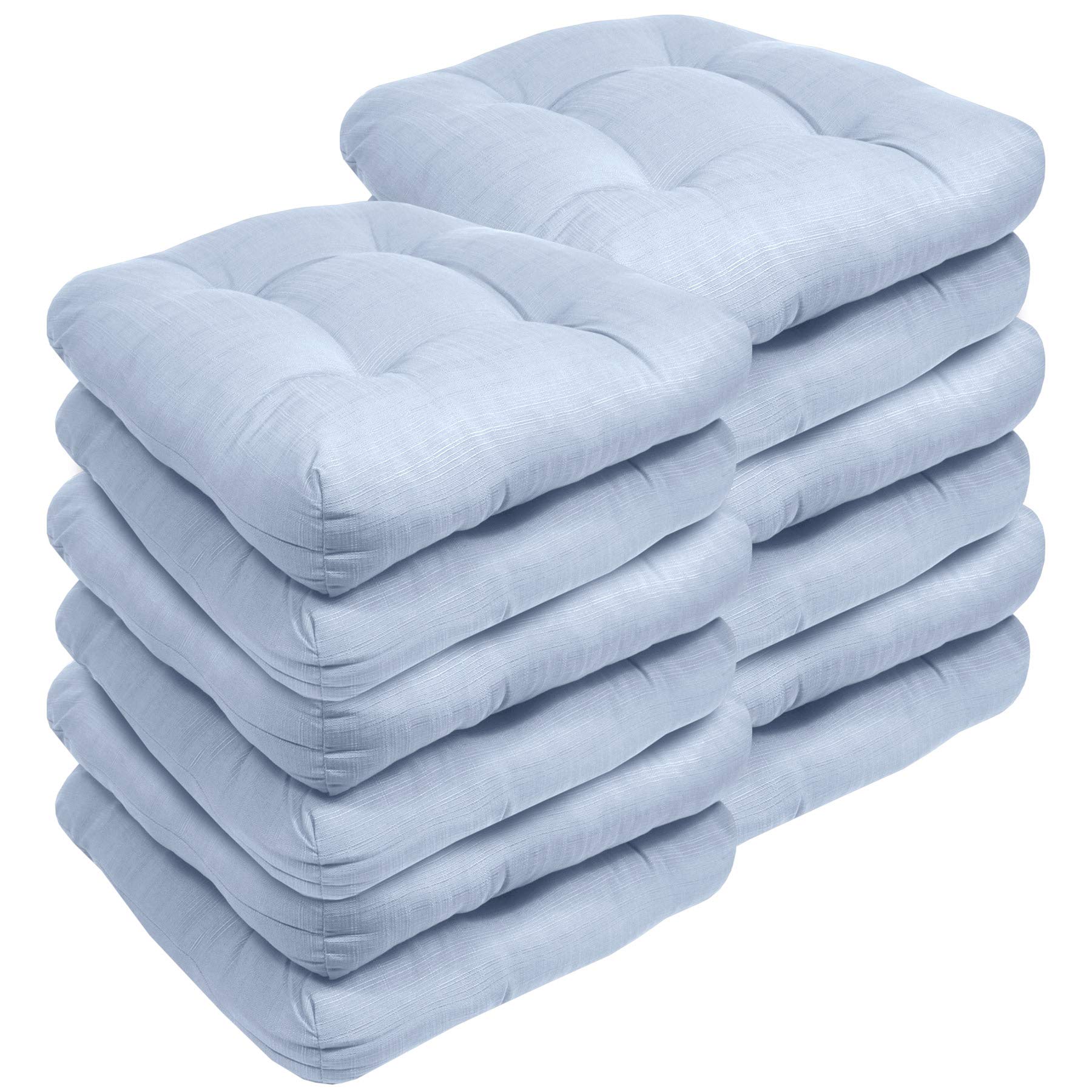 Premium Outdoor Chair Cushions 19x19 Inch - Thick Tufted Fiber Fill Patio Seat Covers, Light Blue (12-Pack) - Waterproof & Comfortable for Garden, Poolside, Deck, and Backyard Furniture