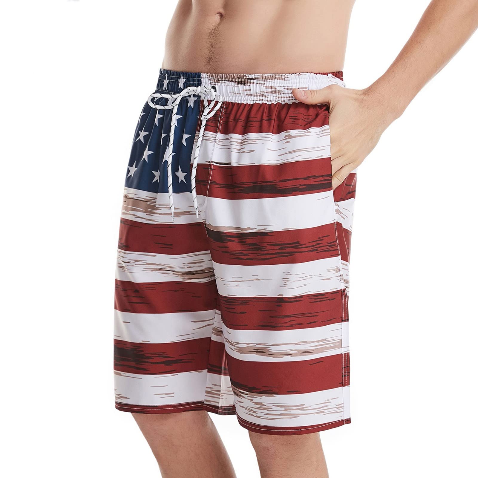 American Flag Print Men's Casual Beach Shorts - Patriotic Independence Day Pants for Men - Perfect for Summer BBQ, Pool Party & 4th of July Celebrations