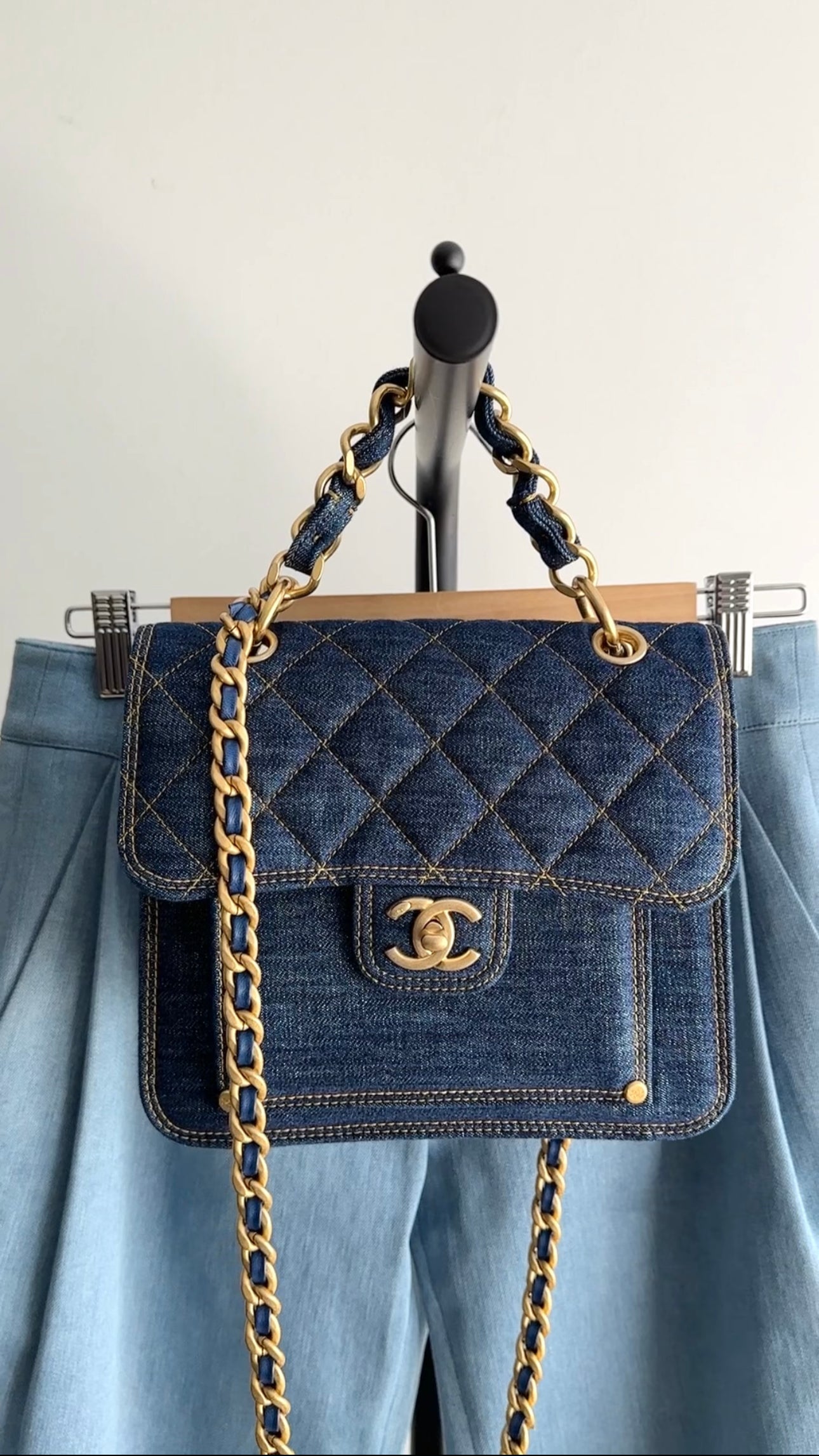 Chanel 23S Quilted Denim Square Flap Bag with Chain Strap - Luxury Crossbody Purse for Women, Perfect for Date Night & Evening Events