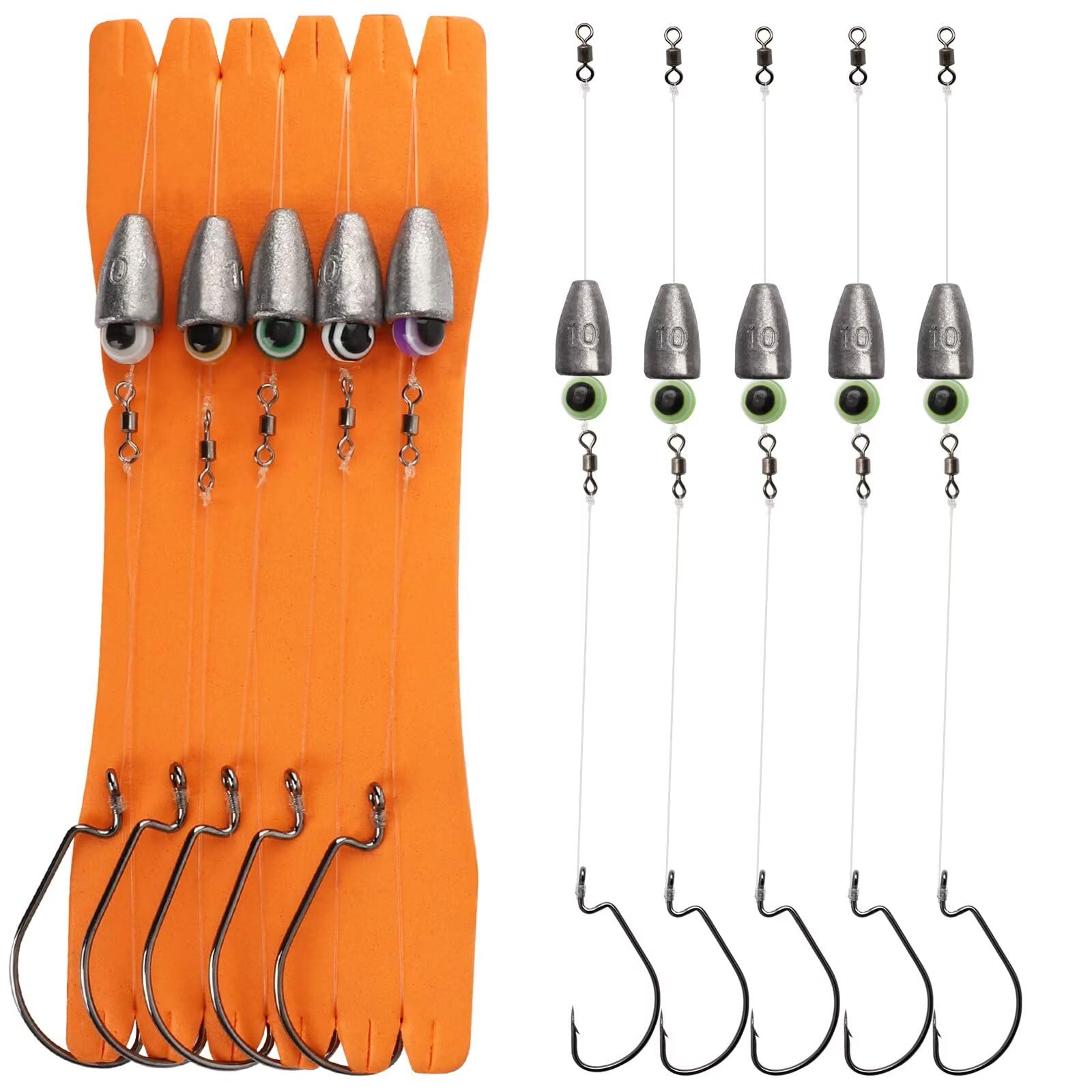 Dovesun 10/5PCS Ready Tied Carolina Rig Kit - Bass Fishing Rig with Hooks, Swivel & Fluorocarbon Line - Catfish & Freshwater Fishing Gear for Lakes & Rivers