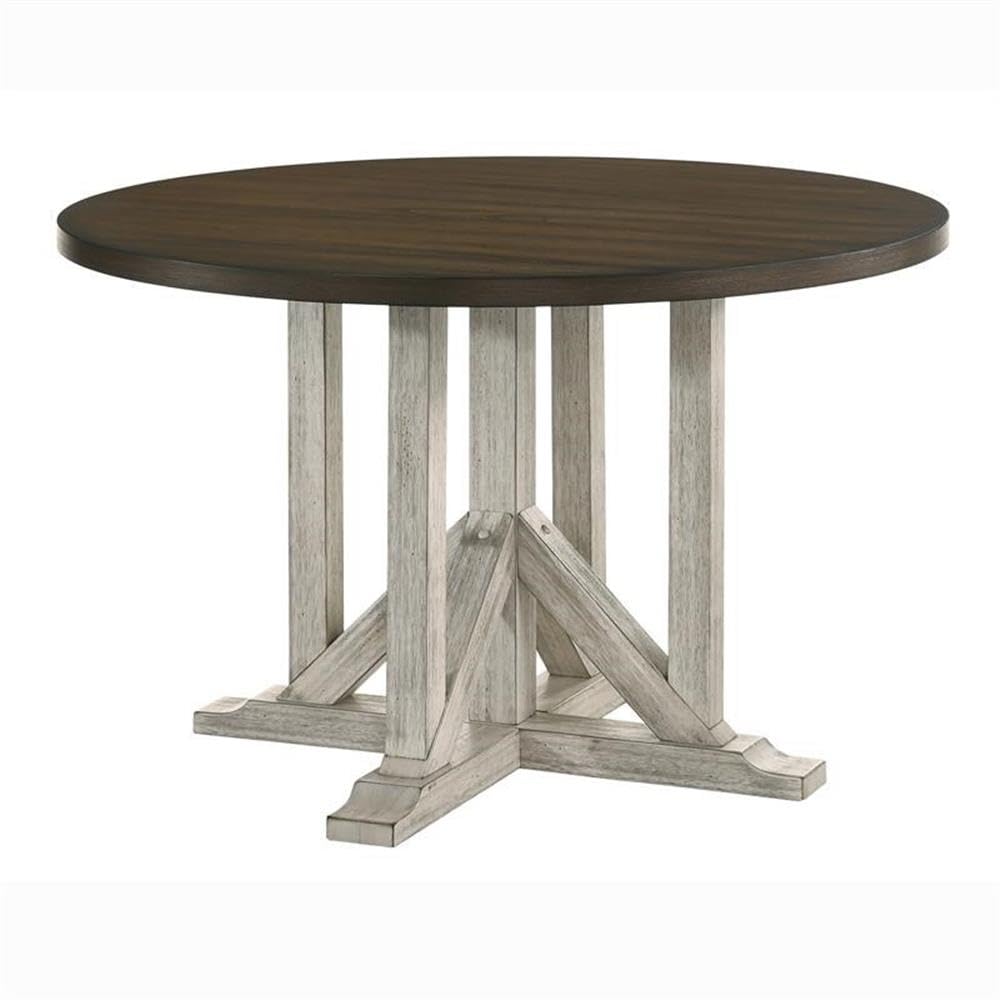 Furniture of America Kadda Farmhouse Wood Round Dining Table in Antique White - Rustic Kitchen Table for Family Gatherings & Dining Rooms