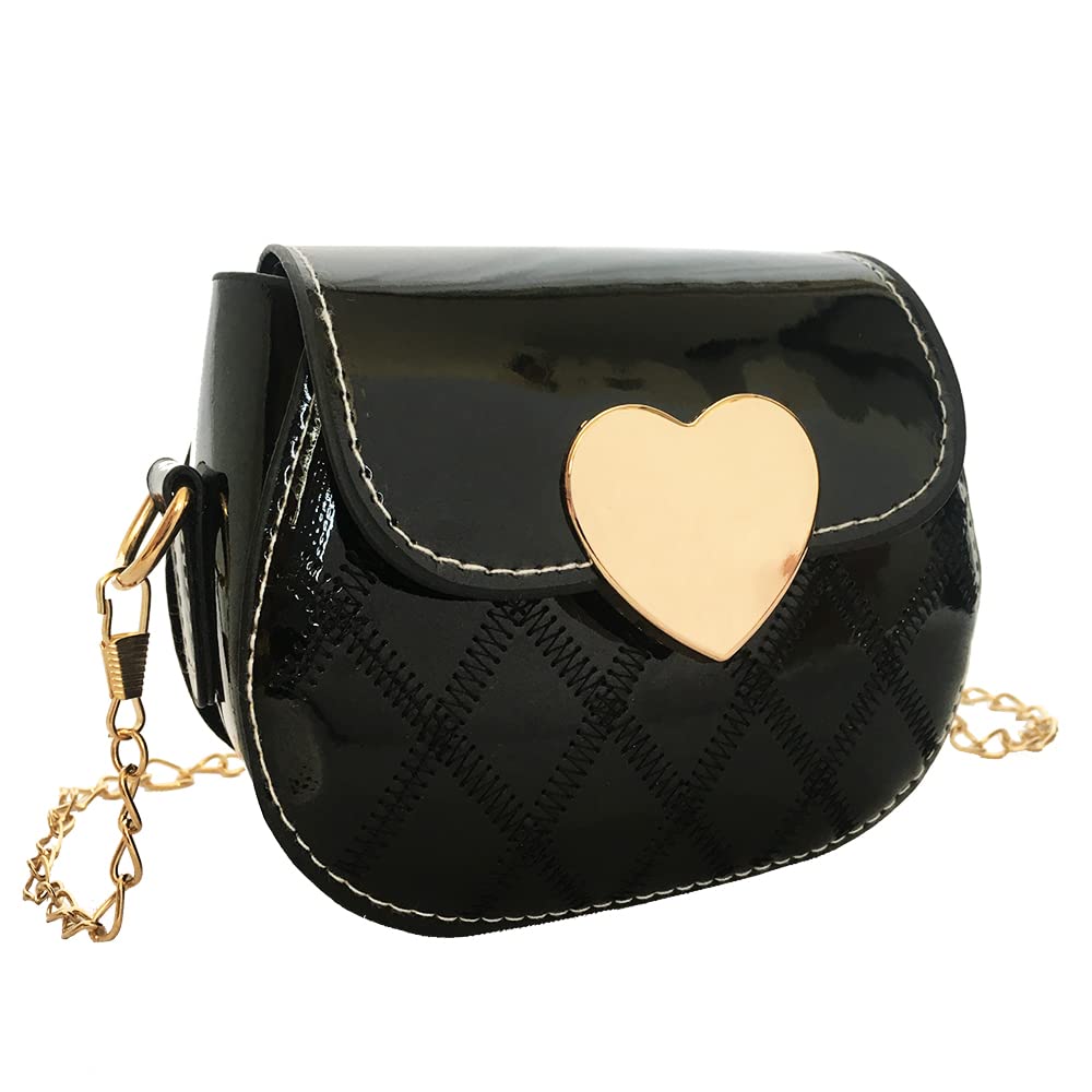 Little Girl Saddle Bags - Patent Leather Crossbody Shoulder Bag for Kids - Black Purse Handbag - Perfect for School, Travel & Birthday Gifts