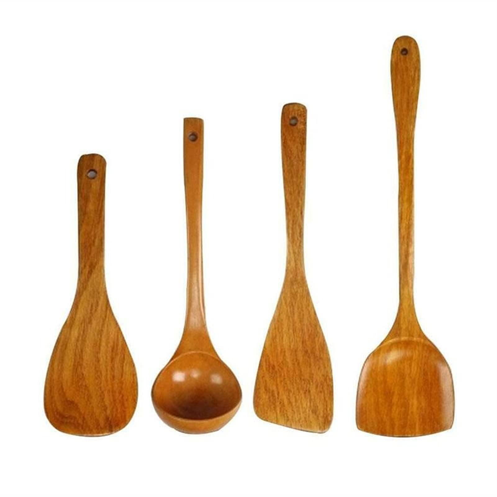 4-Piece Wooden Cooking Utensil Set - Non-Stick Wooden Spatula, Spoon & Shovel for Rice & Stir Fry - Eco-Friendly Kitchen Tools for Sauteing, Baking & Serving