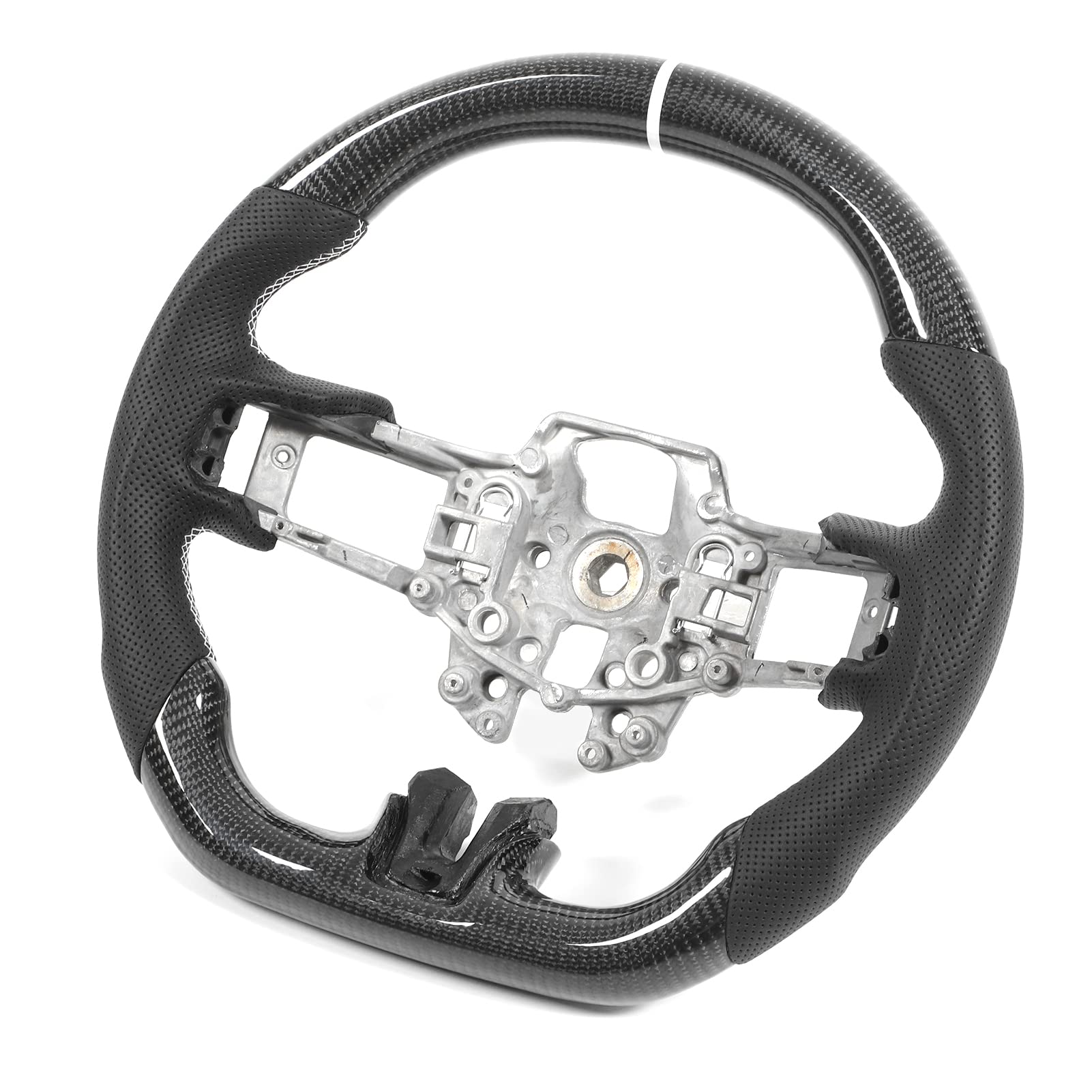 Premium Carbon Fiber Flat Bottom Steering Wheel with Perforated Leather Grip - Type D Design for Enhanced Driving Comfort | Perfect for Sports Cars & Performance Upgrades