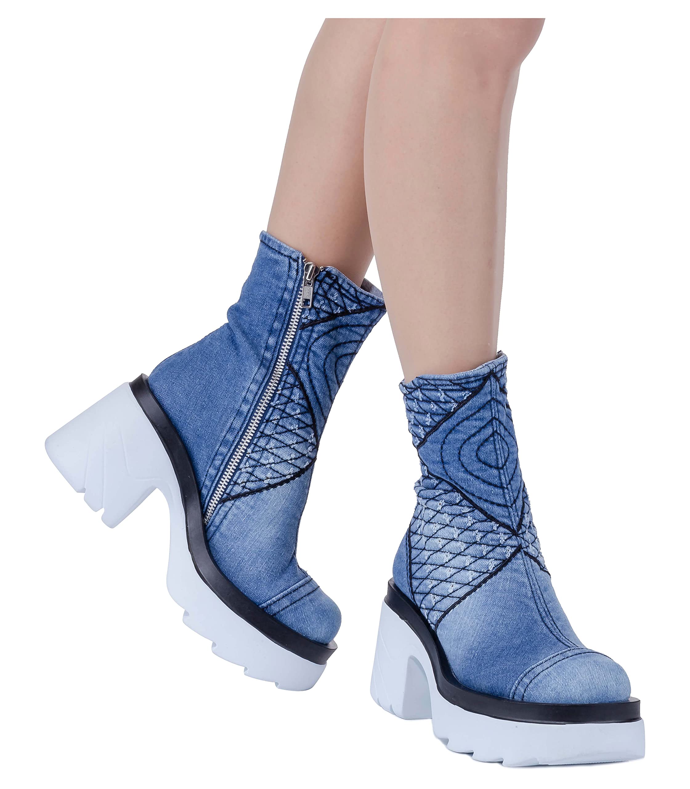 Handmade Women's Fashion Boots - Stylish Heeled Sports Boots for Women, Sexy High Boots in Blue (Size 7.5) | Perfect for Casual Wear, Night Out & Birthday Gifts