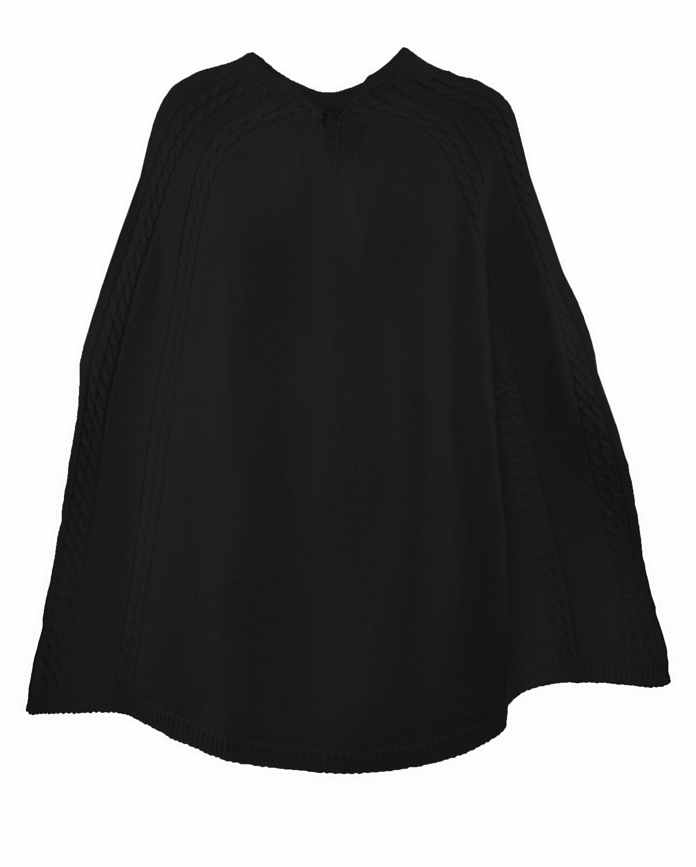 Luxury Women's Pure Cashmere Cable Knit Poncho Shawl Wrap - Soft Warm Winter Cape for Women - Elegant Black Cashmere Poncho for Office, Travel & Special Occasions
