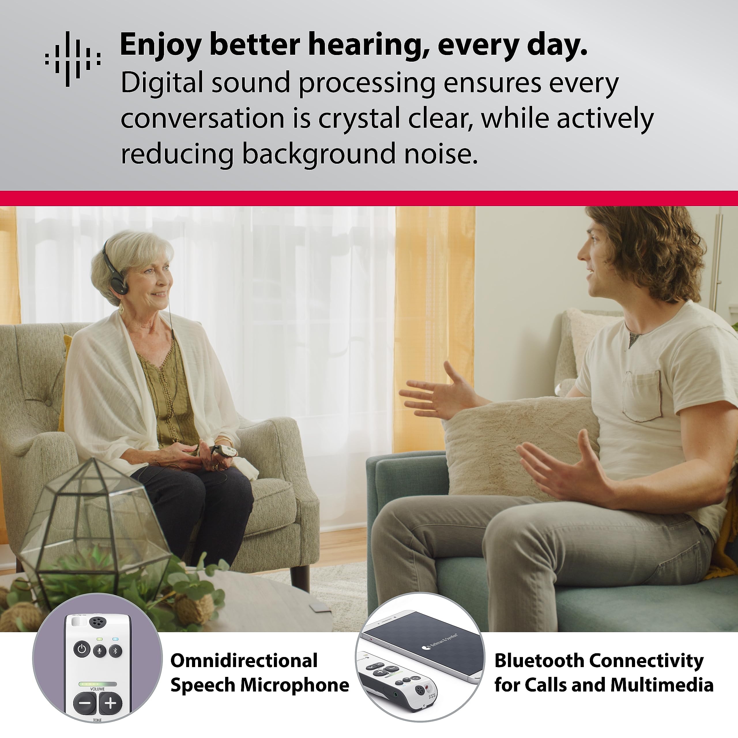 Bellman & Symfon Maxi Pro Bluetooth Hearing Amplifier with Neck Loop – Digital Hearing Aid Booster for Clear Conversations – Wireless Cell Phone Connectivity – Ideal for Seniors, TV Watching & Phone Calls