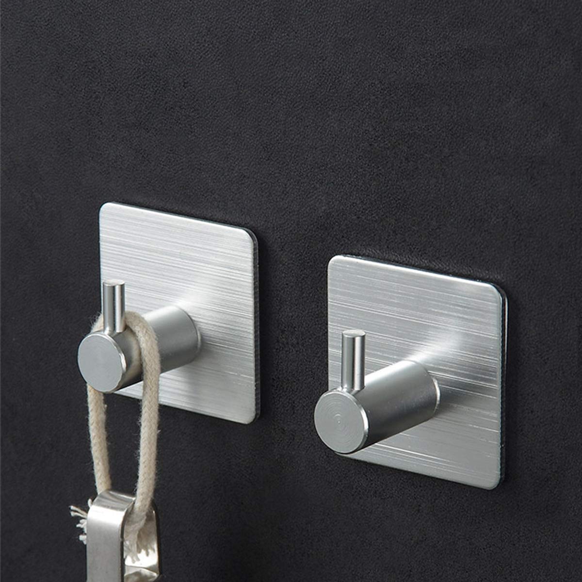 Seven Wolves Heavy Duty Stainless Steel Adhesive Hooks - 4 Pack Silver Wall Hangers for Robe, Towel & Door - Strong Bathroom & Kitchen Organizers for Home (Perfect for Small Spaces & Rental-Friendly)