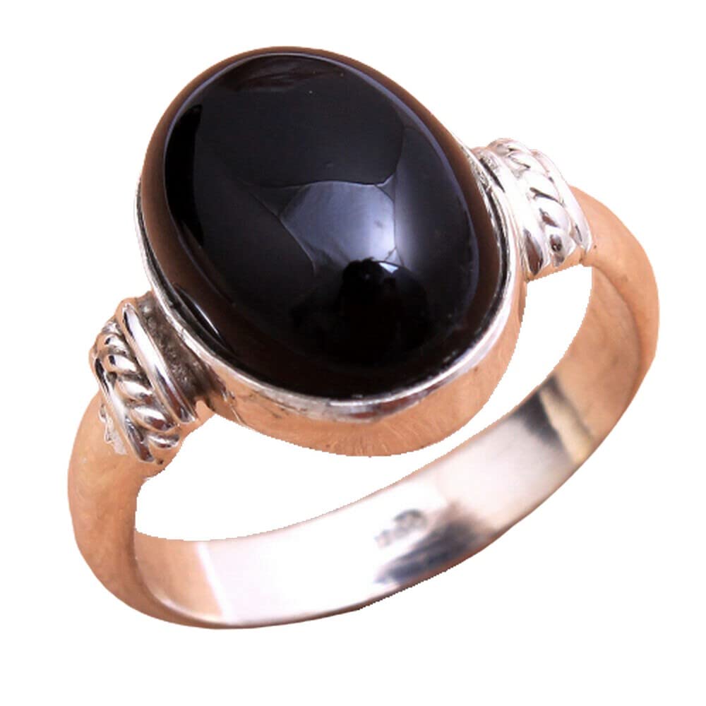 Black Onyx 925 Sterling Silver Rings for Women | Elegant Oval Gemstone Bridesmaid Rings | Stackable Bezel Set Handmade Jewelry | Perfect for Weddings, Parties & Everyday Wear