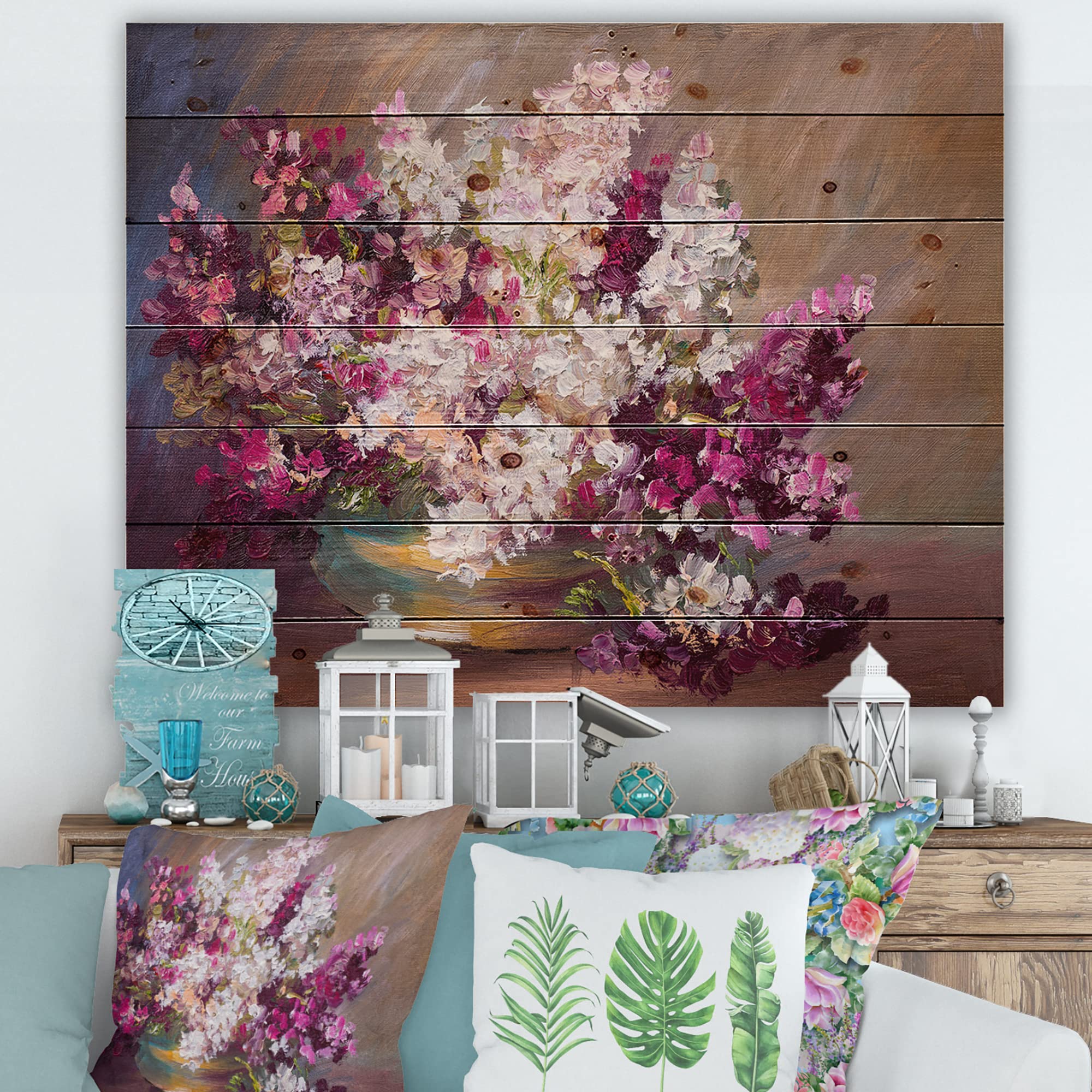 DesignQ Bouquet Of Lilacs Still Life Traditional Wood Wall Decor - Purple Floral Wood Wall Art Panel Printed on Natural Pine - Perfect for Living Room, Bedroom & Office Decor