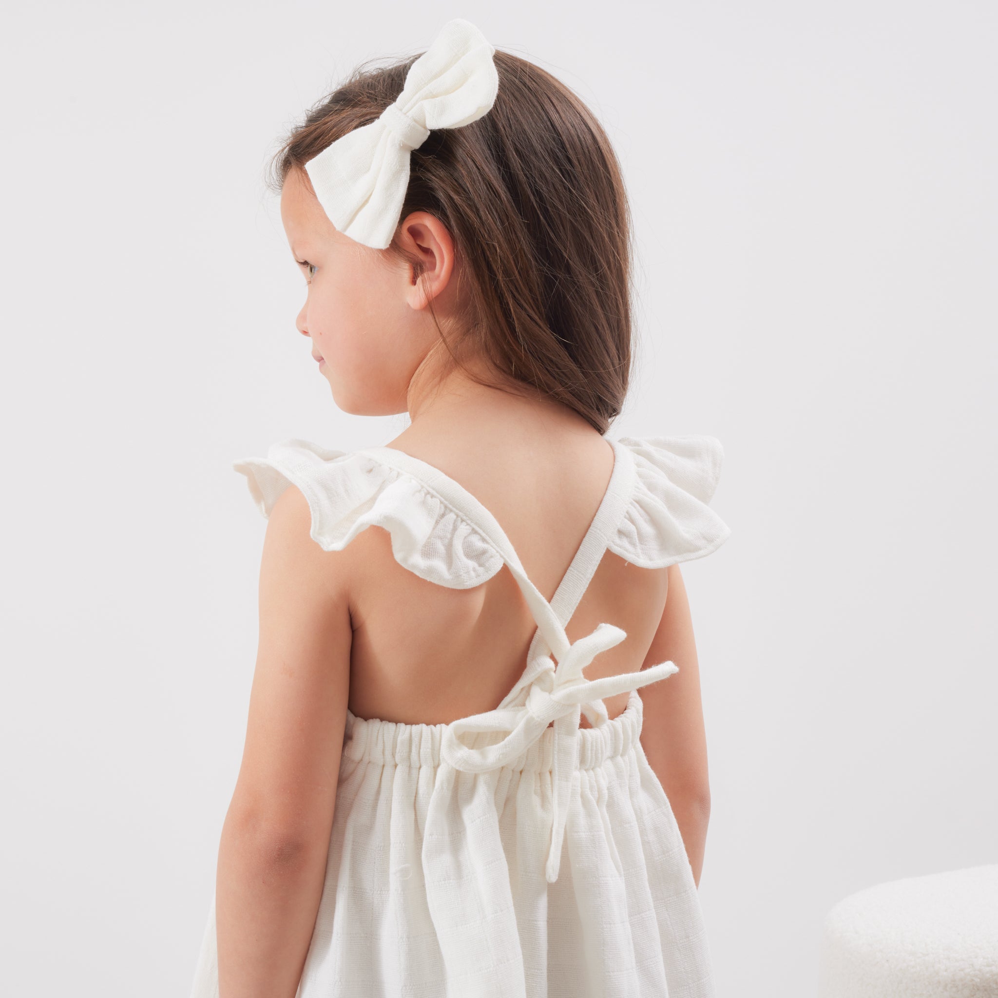 Muslin Sweetheart Dress for Baby Girls | Soft Coconut Color | Perfect for Photoshoots, Baptisms & Special Occasions