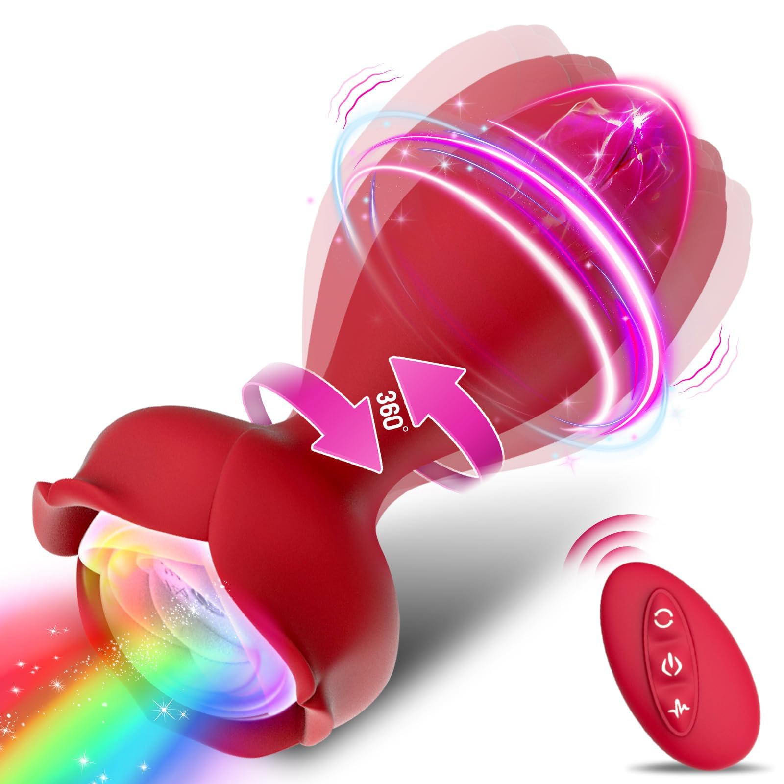 Rose Anal Plug with 10 Vibrating Modes & 360° Rotation - Adult Sex Toy for Couples, Women's Anal Vibrator with Colorful LED Lights - Perfect for Solo Play & Couples Intimacy