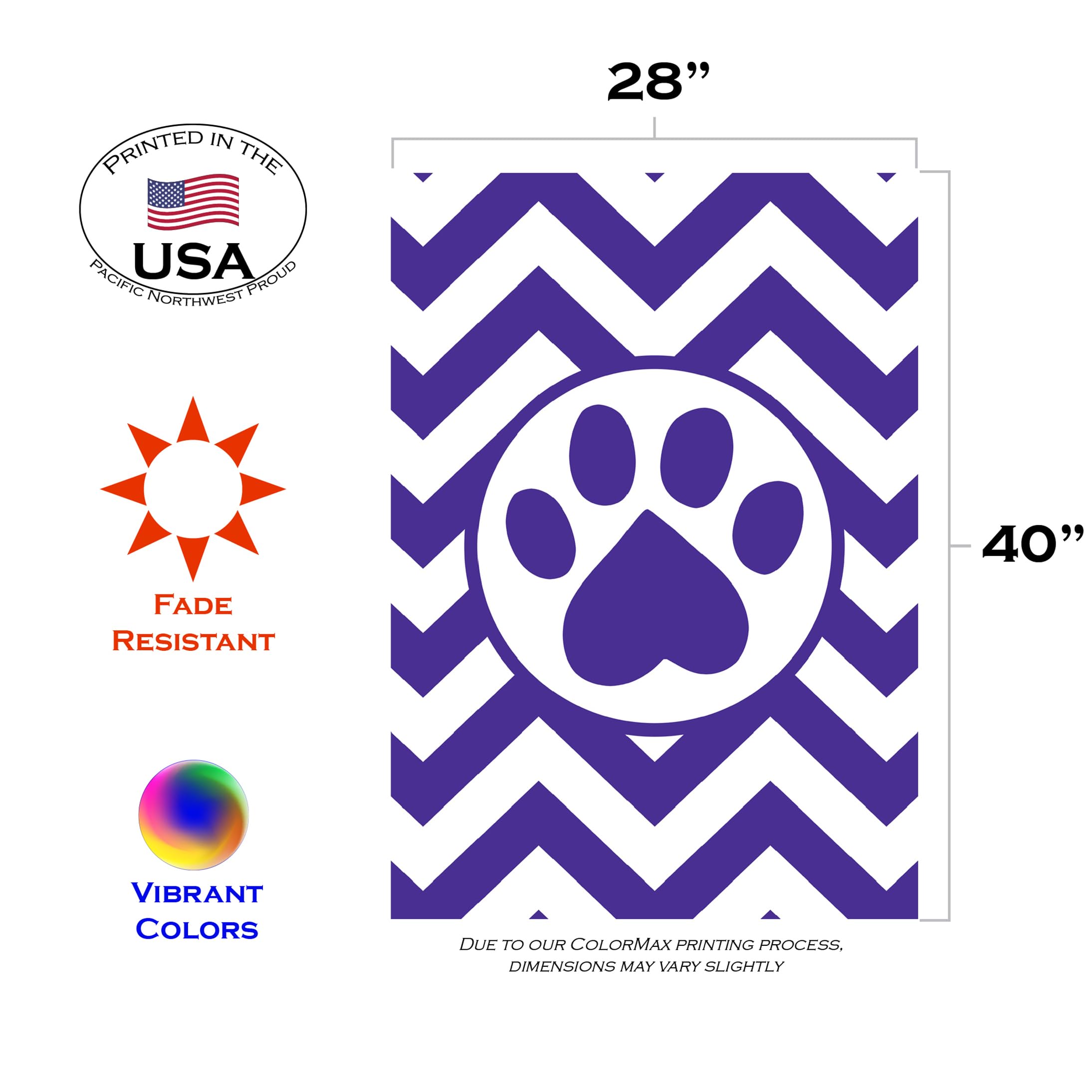 Toland Home Garden 109508 Chevron Paw Print Flag - 28x40 Inch Double Sided Dog Cat Pet Yard Flag - Weatherproof Outdoor House Decoration for Garden, Porch & Walkway