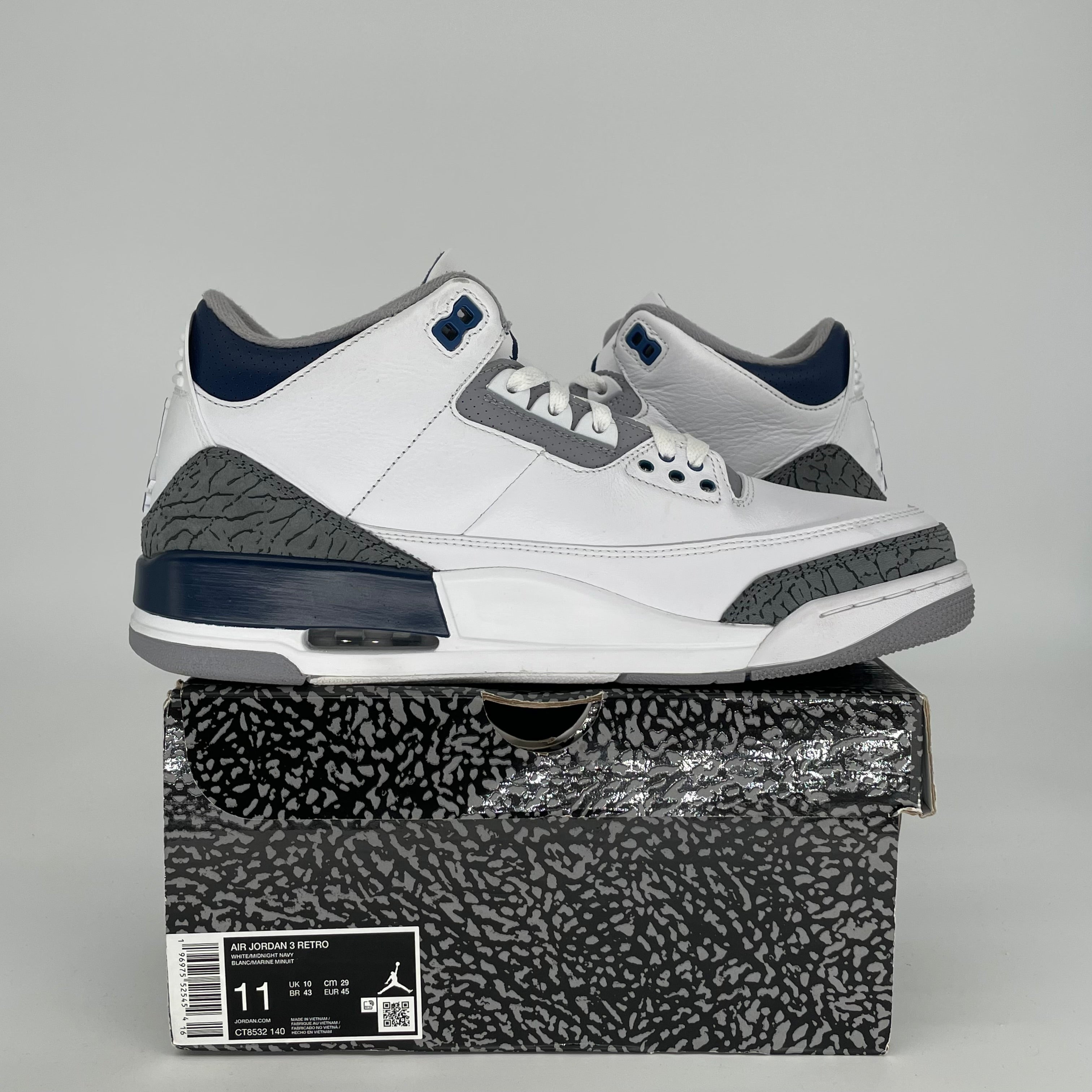 AIR JORDAN 3 Retro Midnight Navy Men's Basketball Shoes Size 11 - CT8532-140 | Authentic Sneakers for Casual Wear, Sports & Street Fashion