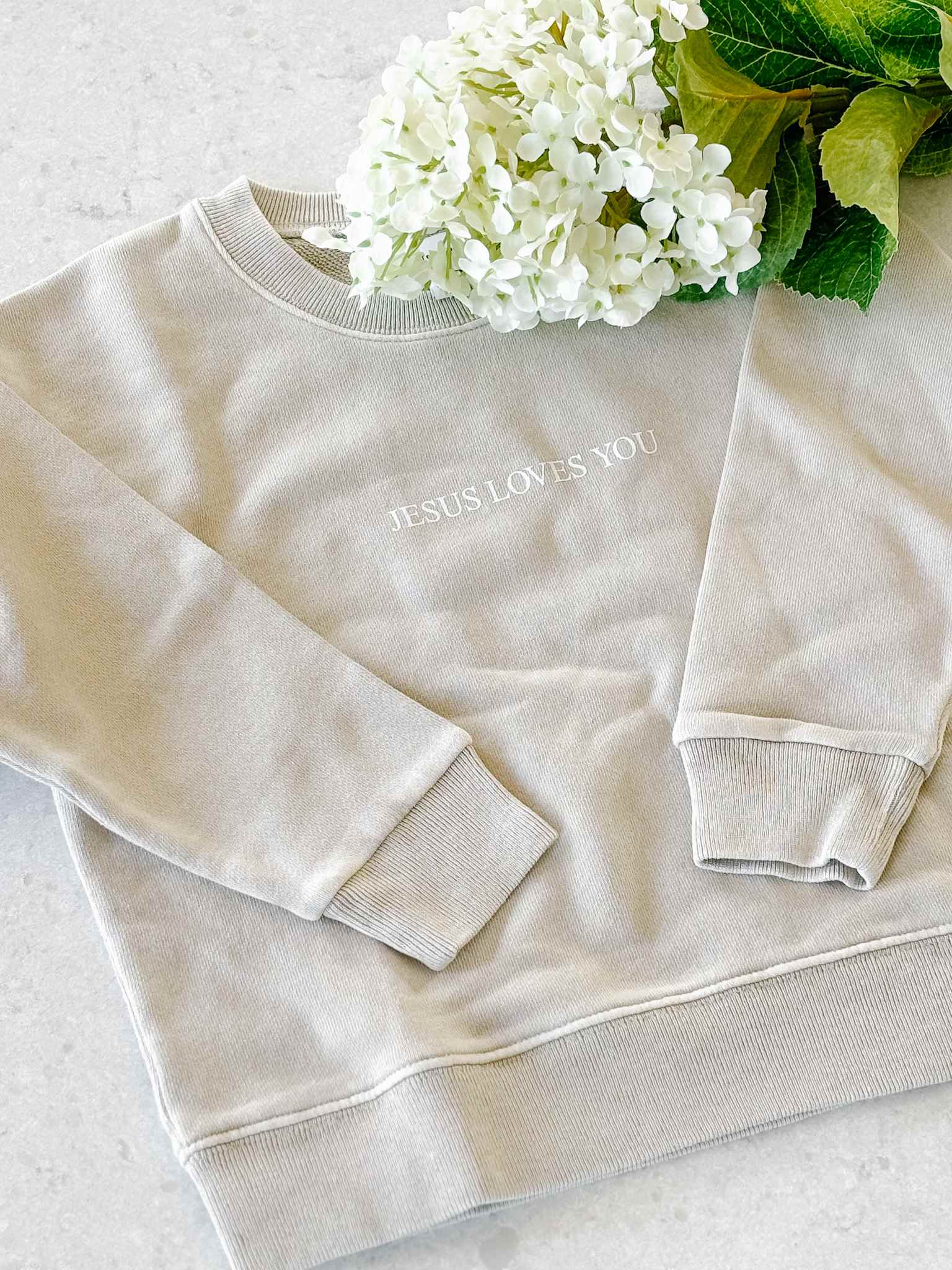 Jesus Loves You Kids Crewneck Sweatshirt - Neutral Color Christian Apparel for Boys & Girls - Perfect for Church, Sunday School & Family Gatherings