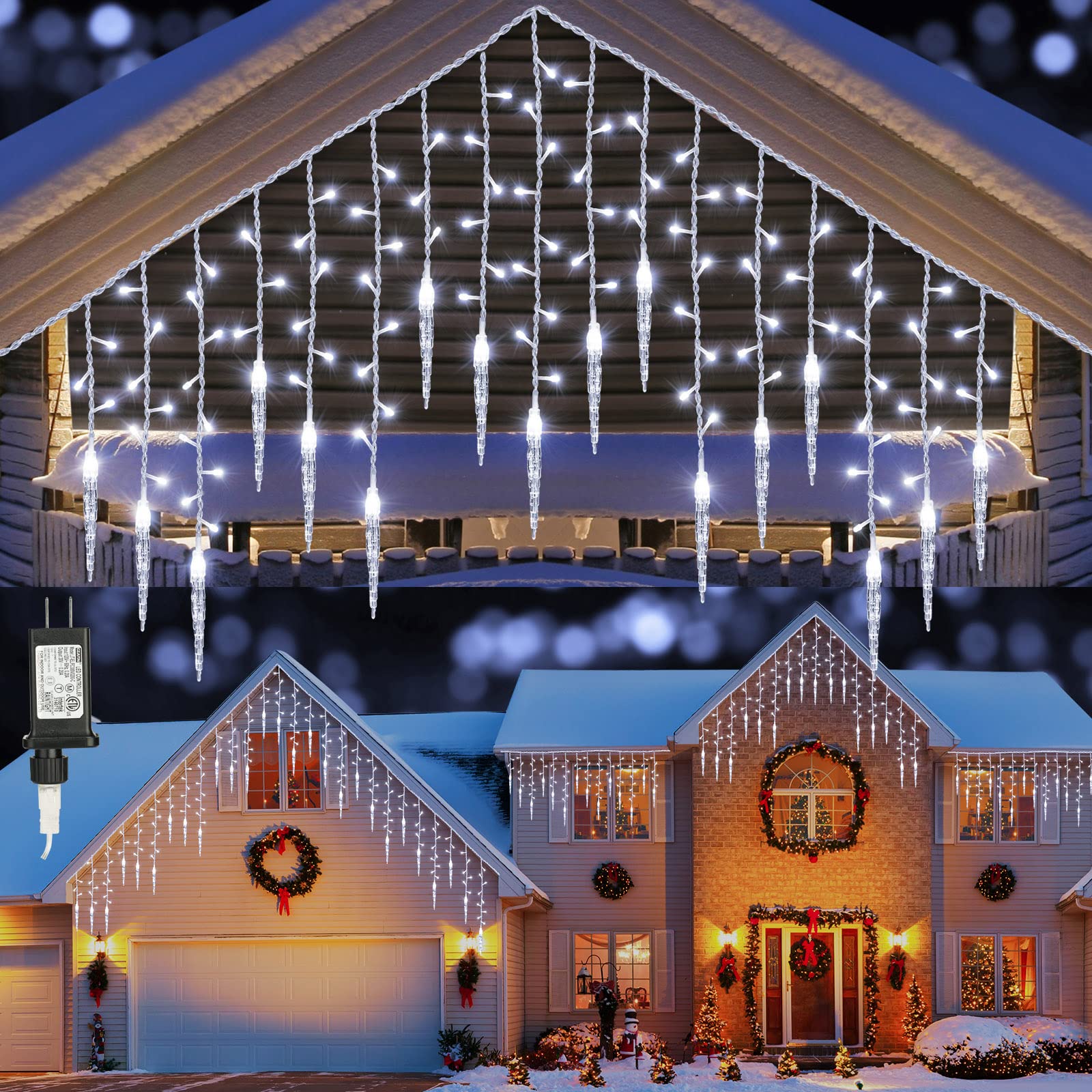 432 LED 35.4ft Christmas Icicle Lights - 8 Lighting Modes, 72 Drops, Low Voltage String Lights for Indoor & Outdoor Decor | Perfect for Xmas Trees, Eaves, Weddings, Gardens, and Holiday Displays (Pure White)