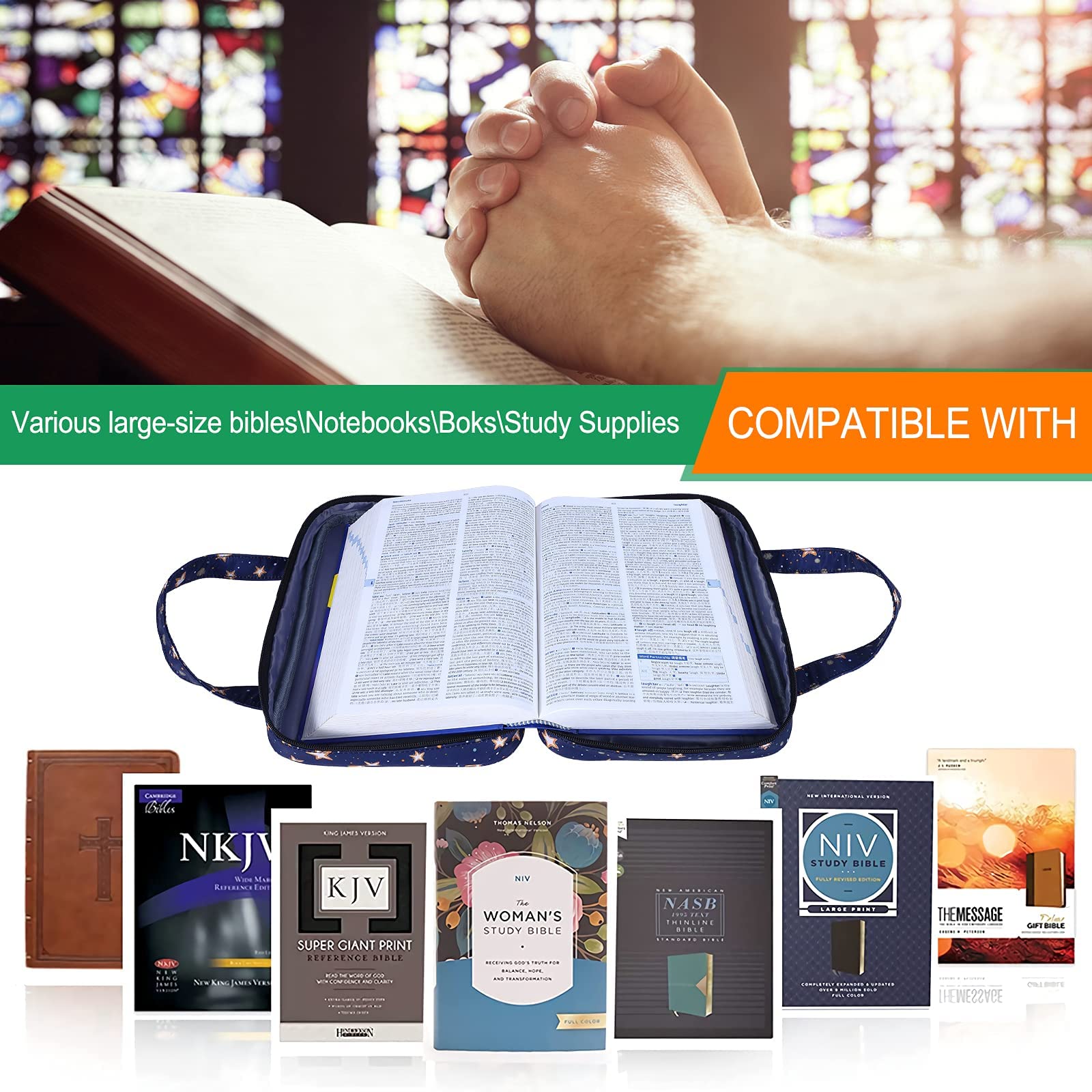 Premium Black Canvas Bible Cover with Handle & Zippered Pocket - Religious Gift for Christian Women & Men - Church Bible Bag for Bible Study - Durable Bible Book Cover for Kids - Perfect for Church Services, Bible Study Groups & Travel