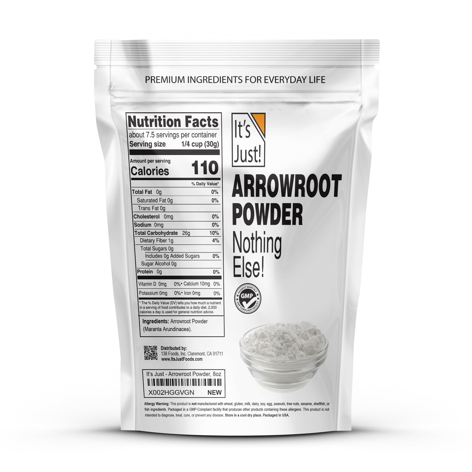Organic Arrowroot Powder 8oz - Gluten-Free, Non-GMO, Dairy-Free Natural Thickener - Perfect for Baking, Cooking & as Cornstarch Substitute - Vegan & Paleo Friendly