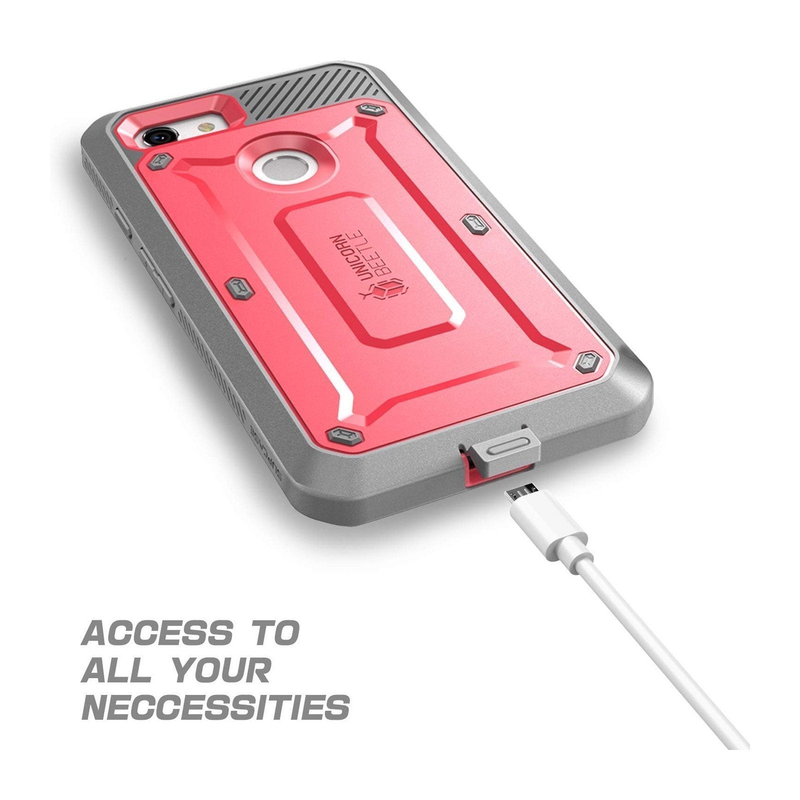 Google Pixel 3 Unicorn Beetle Pro Rugged Holster Case with Built-in Screen Protector - Shockproof & Drop Protection - Pink - Perfect for Outdoor, Work & Extreme Sports