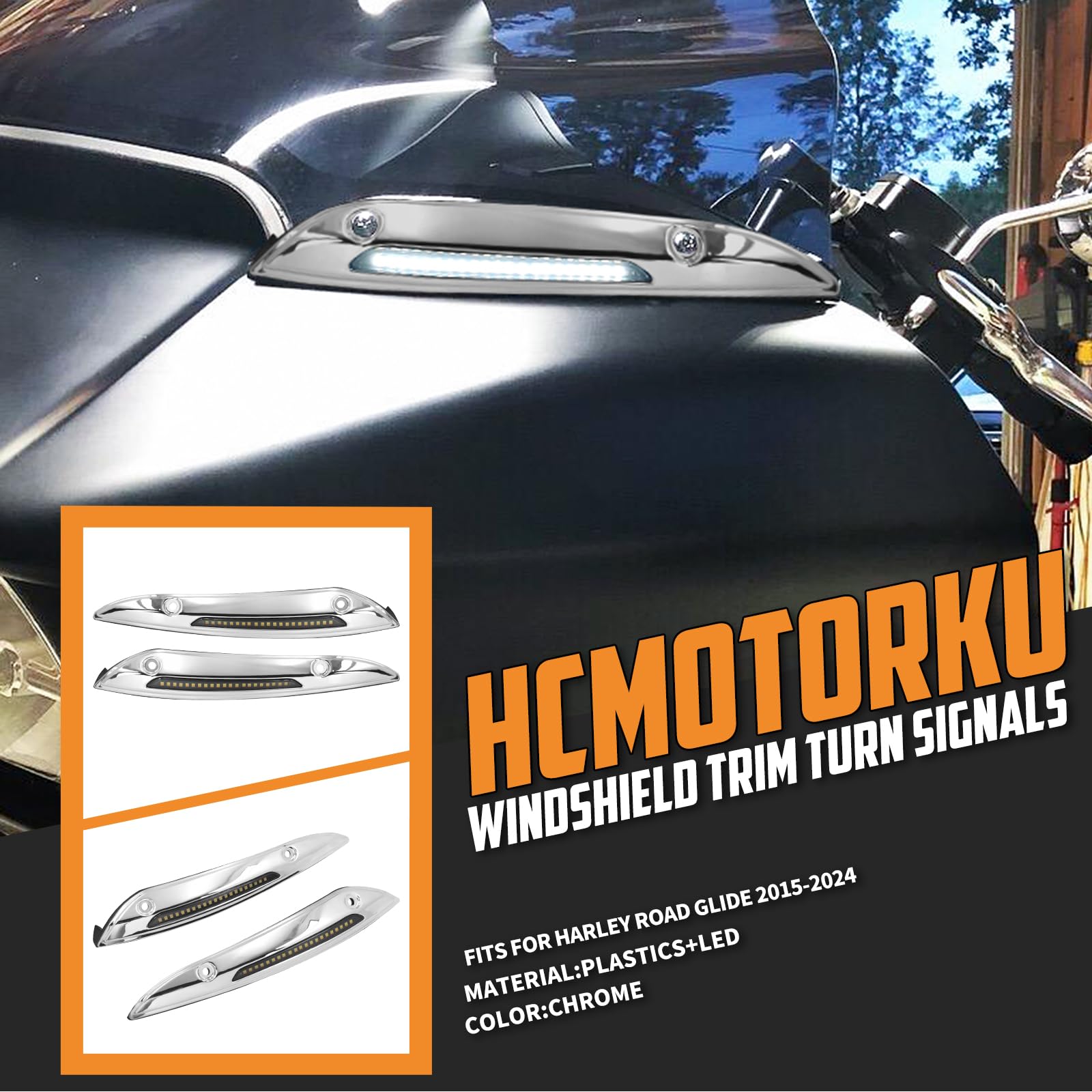 Harley Touring Road Glide LED Windshield Trim Light - Chrome Turn Signal Running Lamp for FLTRX/FLTRXS 2015 & Up Models | Enhanced Night Visibility & Safety for Motorcycle Riders