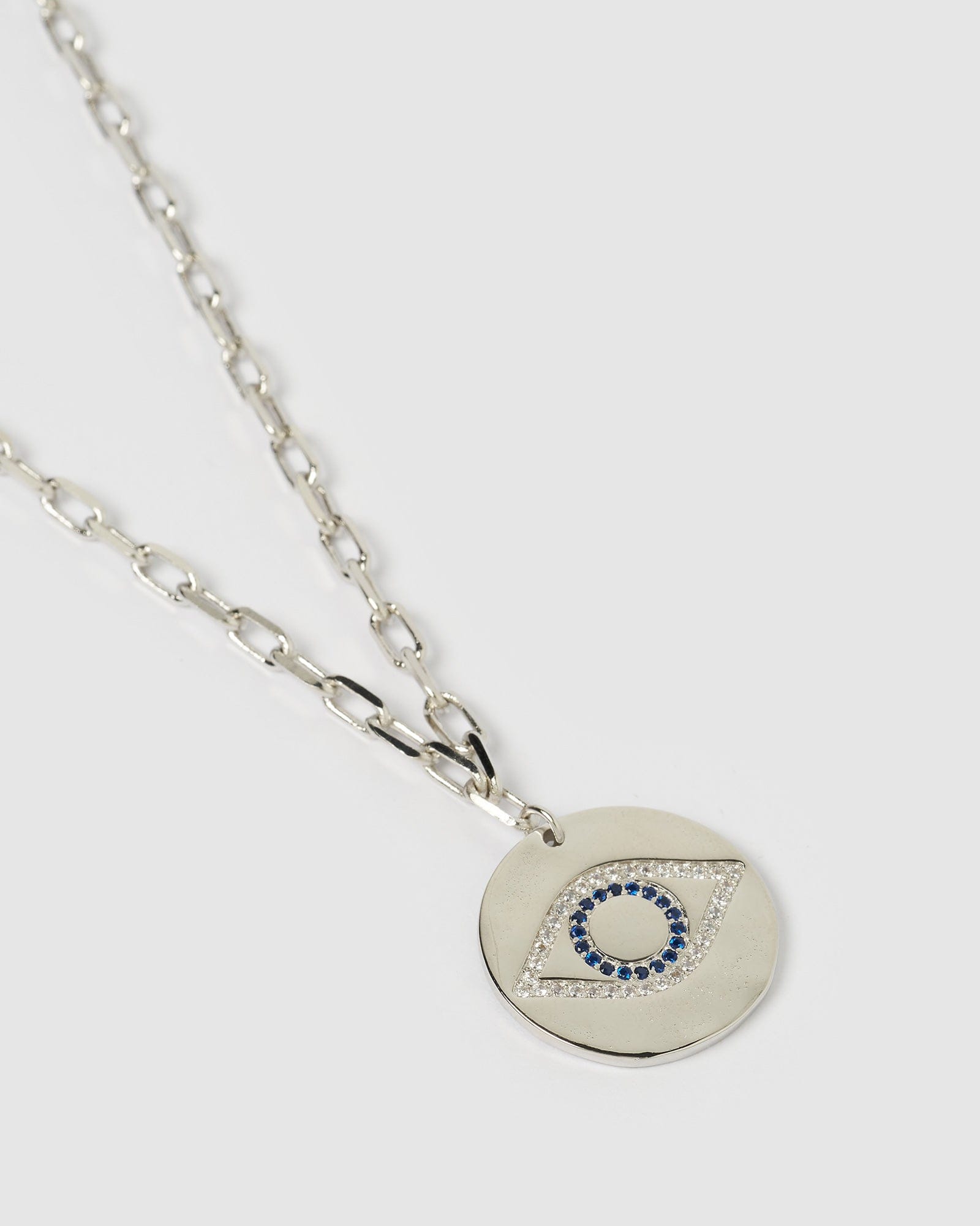 Izoa Aria Embellished Silver Eye Necklace - Elegant Dainty Pendant Jewelry for Women, Perfect for Date Night, Parties & Special Occasions