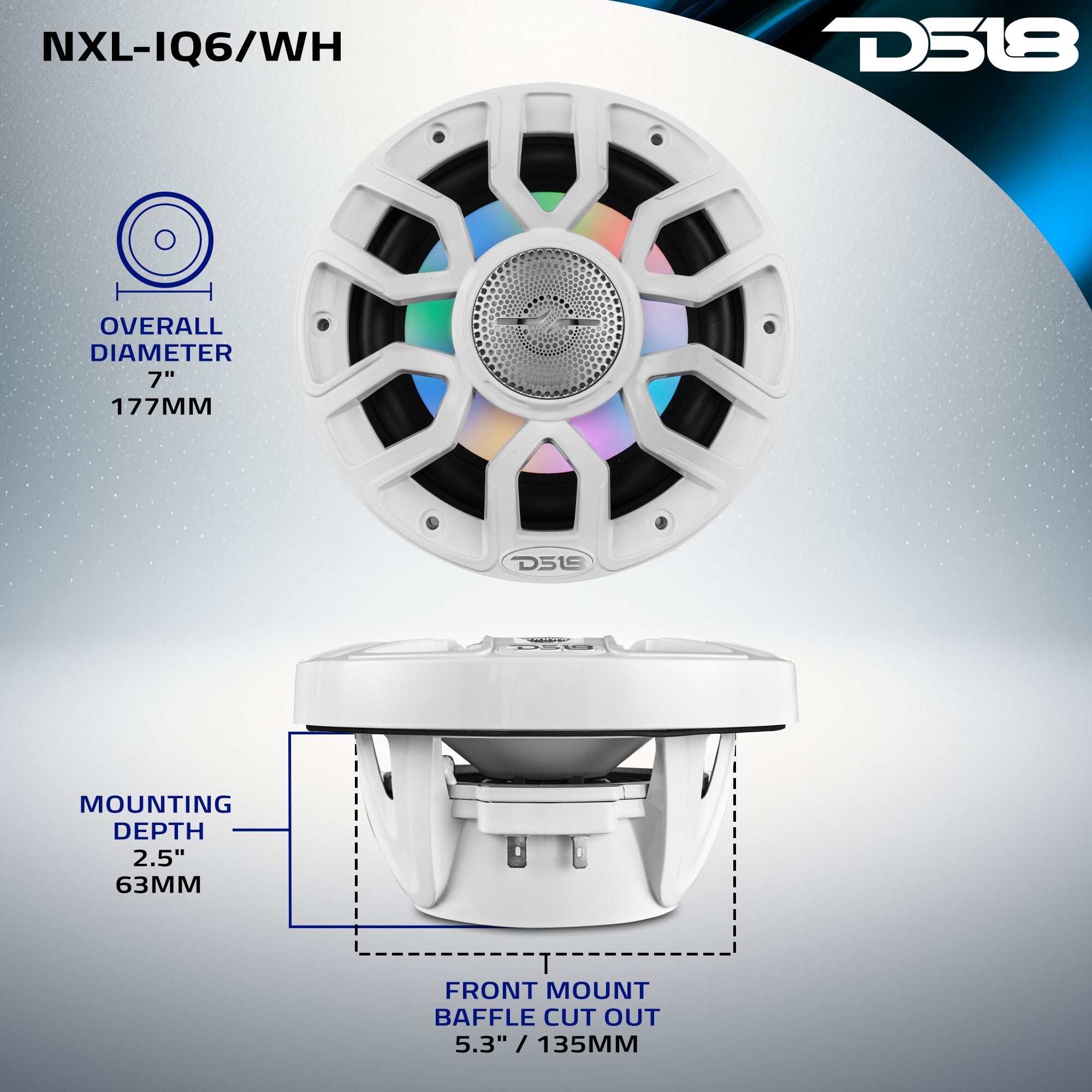 NXL 6.5 Inch 2-Way Coaxial Marine Speakers with Digital LED Lights & Bullet Tweeter - 150W RMS, 4 Ohm - Waterproof Boat Audio for Outdoor, Marine, and Off-Road Vehicles