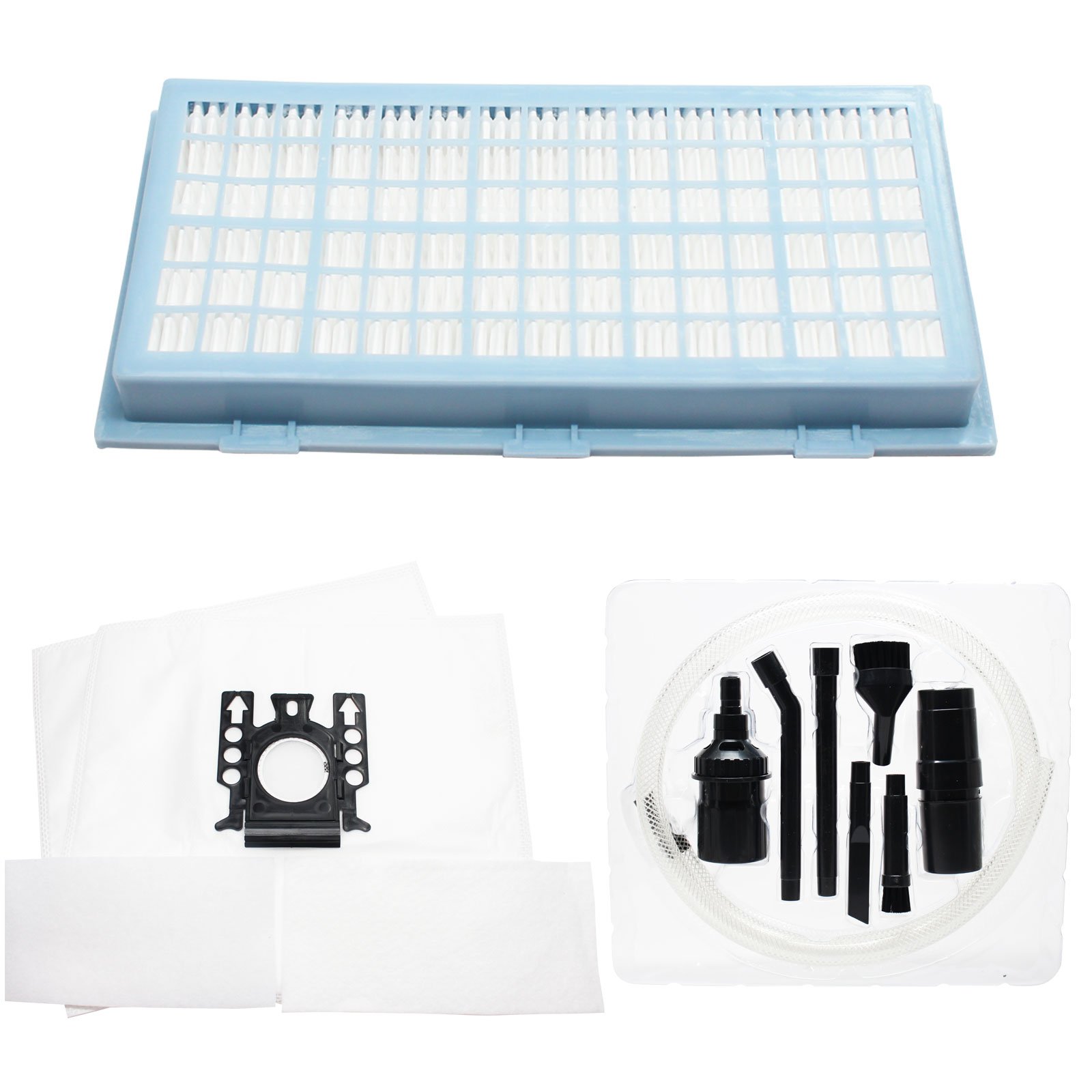 16 Pack Miele S344i Platinum Vacuum Bags with 16 Micro Filters & 2 HEPA Filters - Compatible with Miele Type FJM Bags - Includes 7-Piece Micro Vacuum Attachment Kit (8-Pack, 2 Bags Per Pack) - Perfect for Deep Cleaning Carpets, Upholstery and Pet Hair Removal