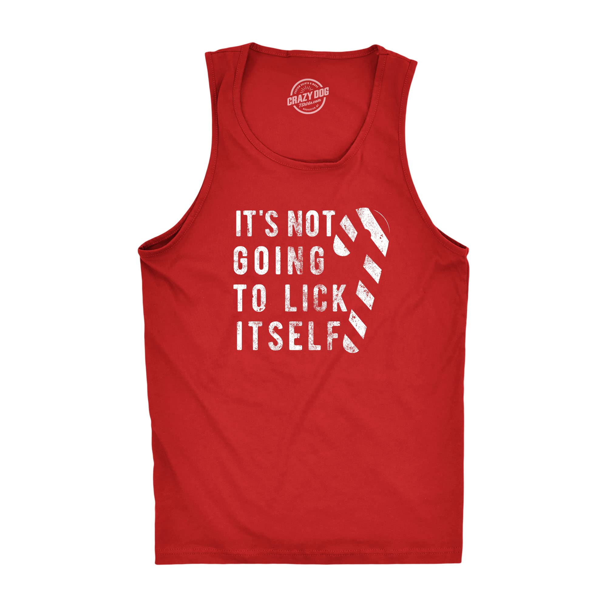Funny Men's Fitness Tank Top - 'It's Not Going to Lick Itself' Christmas Candy Cane Graphic Workout Shirt | Gym, Running, Holiday Party, Gift for Him