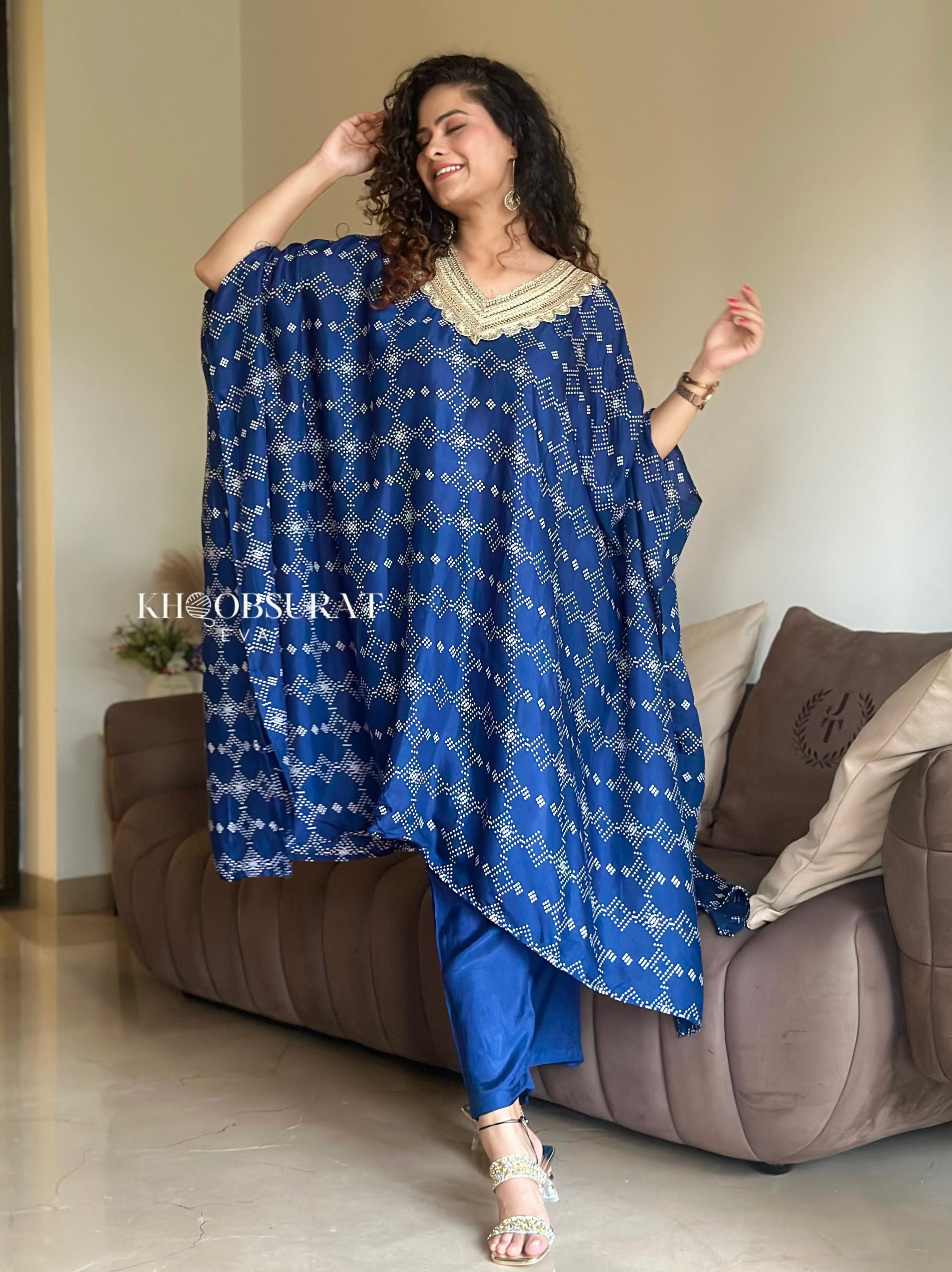 Elegant Indian Wedding Blue Kaftan Set for Women - Traditional Embroidered Bridal Gown with Dupatta - Perfect for Mehndi, Sangeet & Reception Ceremonies