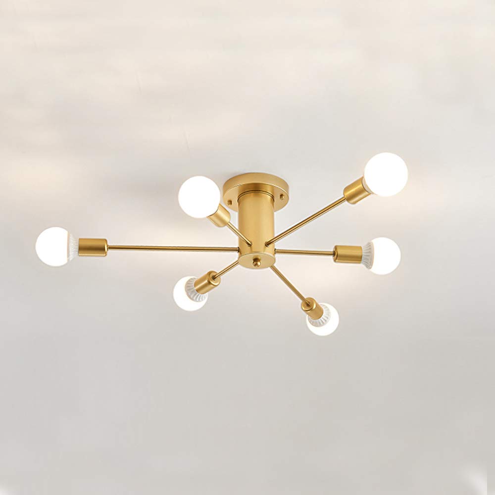 NOXARTE Gold Sputnik Ceiling Light - Modern Metal Chandelier with 6 Lights - Mid Century Pendant Lighting for Living Room, Dining Room, Bedroom - Perfect for Home Decor, Vintage Style Interior Design