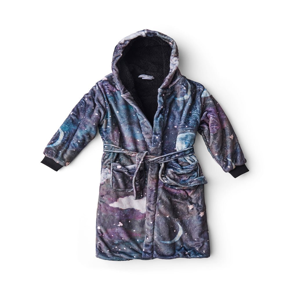 Starry Night Black Kids Robe - Soft & Cozy Fleece Bathrobe for Boys & Girls - Perfect for Bedtime, Lounging & Spa Days
