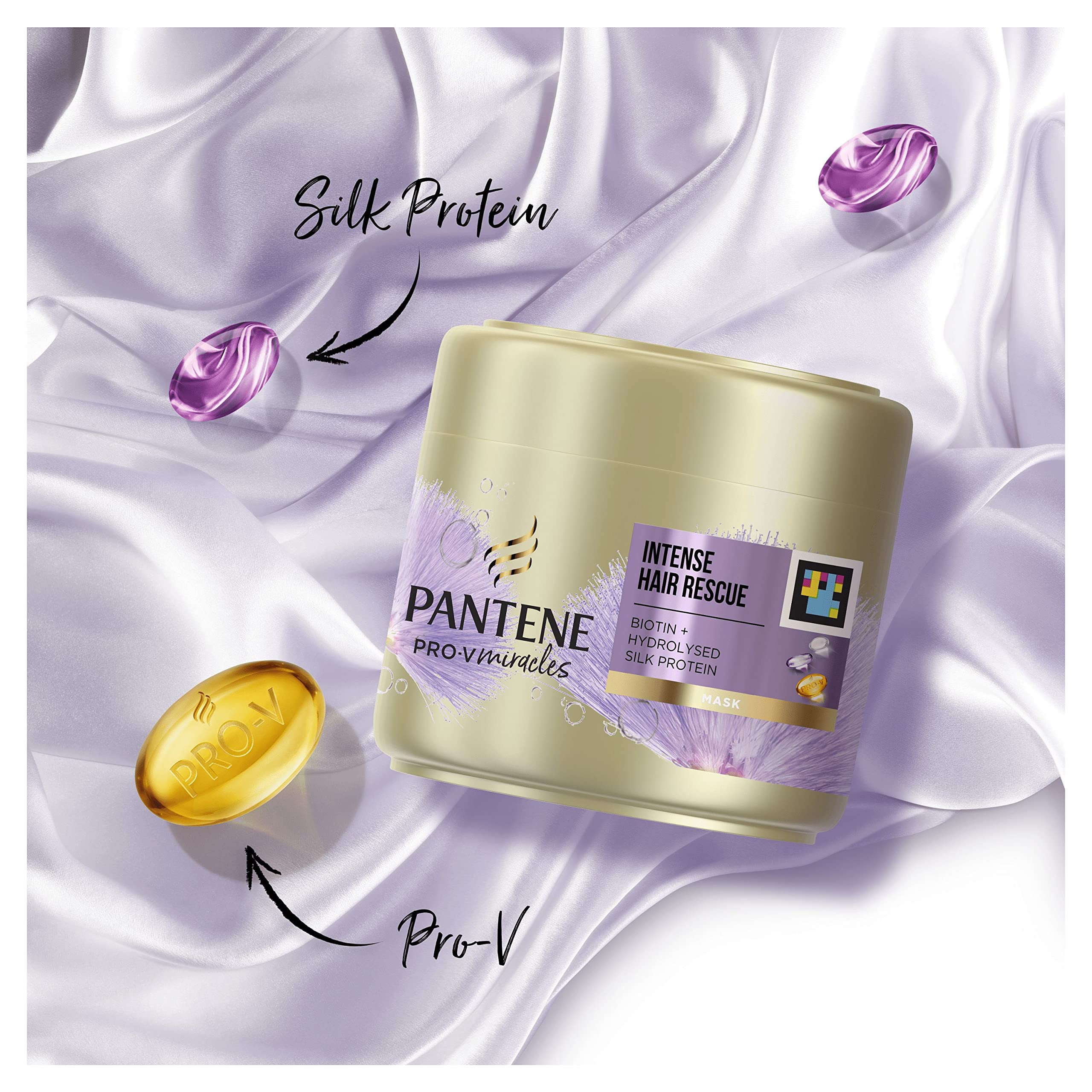 Pantene Hair Mask for Dry Damaged Hair - Intense Repair with Biotin & Hydrolyzed Silk Protein - 300ml Deep Conditioning Treatment for Silky Smooth Hair - Perfect for Post-Color, Heat Styling & Chemical Damage Recovery