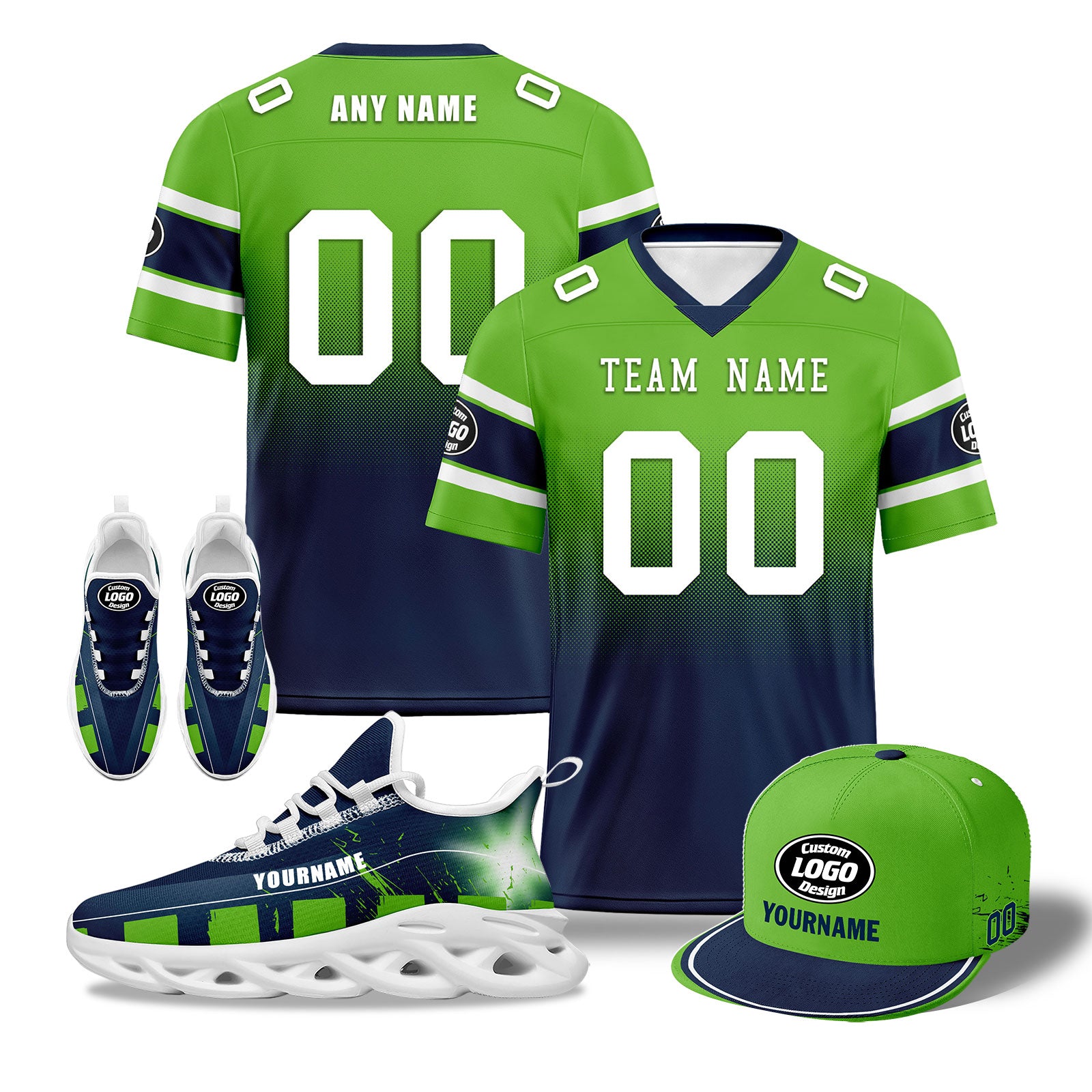 Custom Seattle Football MaxSoul Shoes & Hat Set - Personalized Green & Blue Sports Combo for Men | Perfect for Game Day, Fan Gear & Team Spirit Outfits