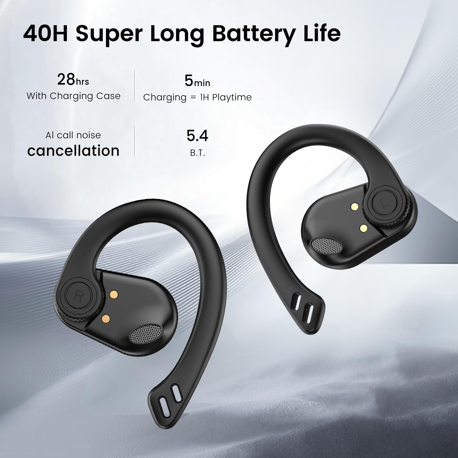 Srnede Open-Ear Wireless Bone Conduction Headphones - Bluetooth Earbuds for Running, Workout, Gym, Cycling & Outdoor Sports (Black, LAN1111) - Sweatproof & Comfortable for All-Day Wear