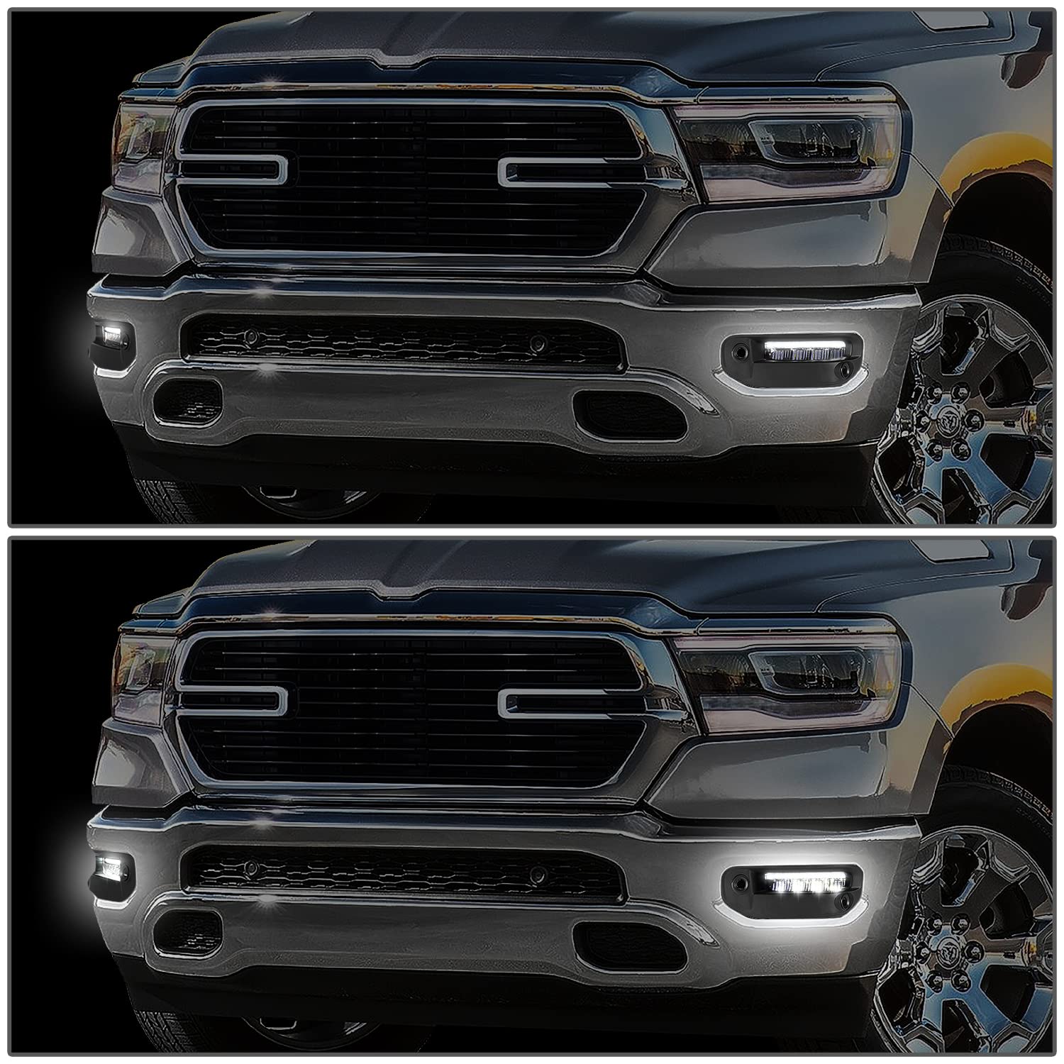 DNA MOTORING FL-ZTL-351-CH Chrome LED Light Bar Fog Lights - Clear Lens, Compatible with 2019-2022 Ram 1500 - Perfect for Off-Roading & Night Driving